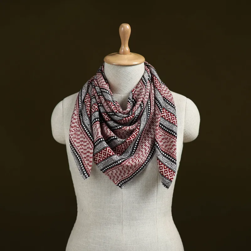 Red - Bagh Hand Block Print Modal Silk Scarf 17 made by Itokri