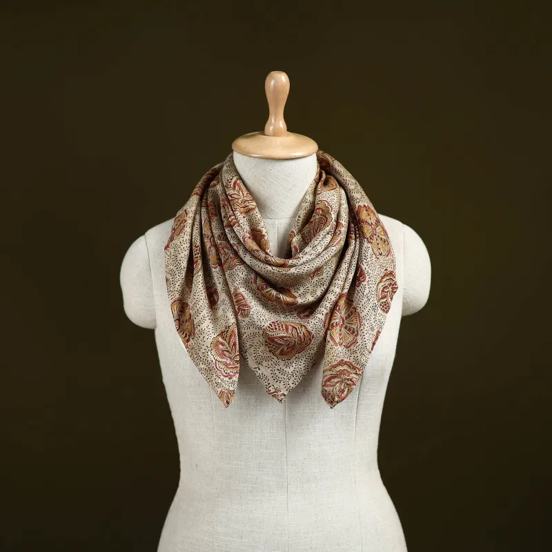 Kalamkari Hand Block Print Natural Dyed Chanderi Silk Scarf  76 made by Itokri