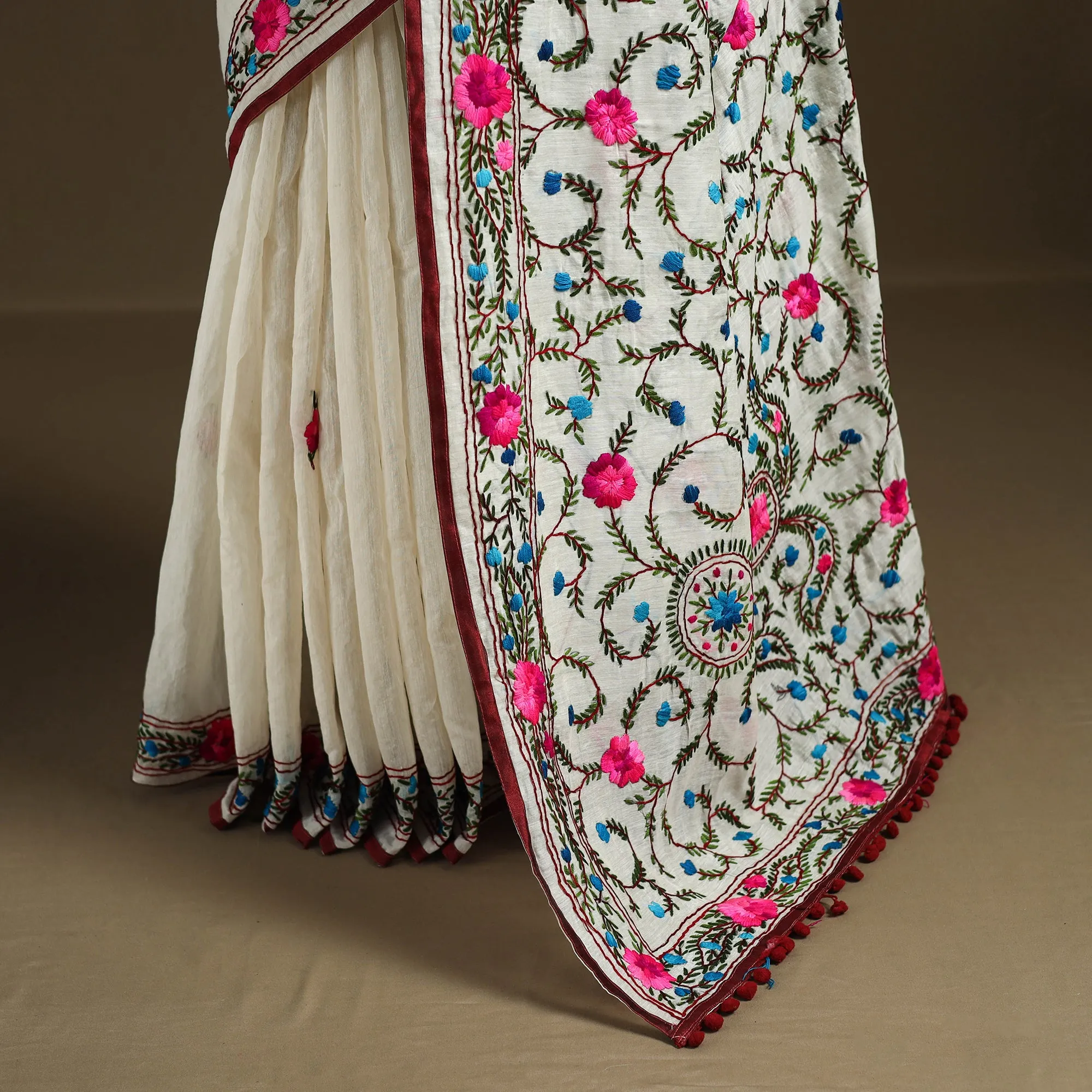 Phulkari Hand Embroidered Chanderi Silk Chapa Work Saree 09 sold by Itokri product image thumbnail 3