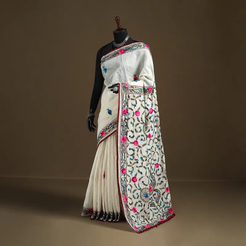 Phulkari Hand Embroidered Chanderi Silk Chapa Work Saree 09 made by Itokri