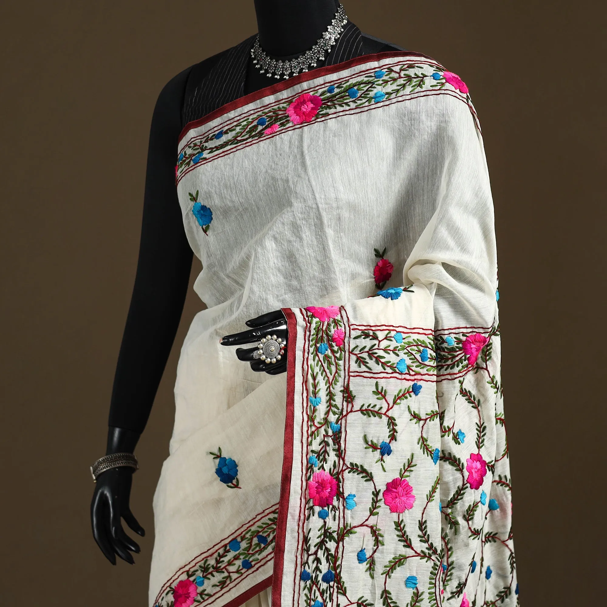 Phulkari Hand Embroidered Chanderi Silk Chapa Work Saree 09 sold by Itokri product image thumbnail 2