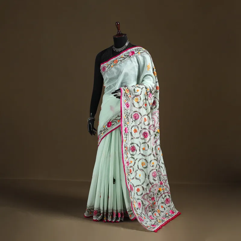 Phulkari Hand Embroidered Chanderi Silk Chapa Work Saree 05 made by Itokri