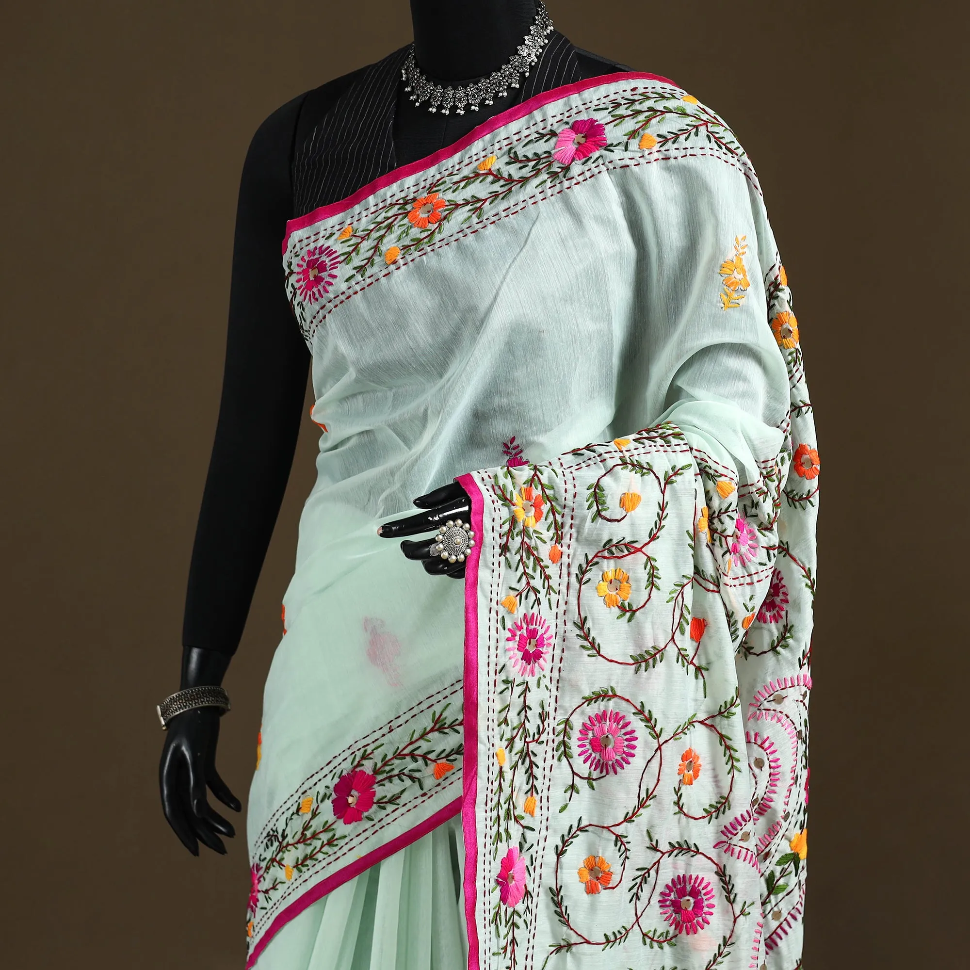 Phulkari Hand Embroidered Chanderi Silk Chapa Work Saree 05 sold by Itokri product image thumbnail 2