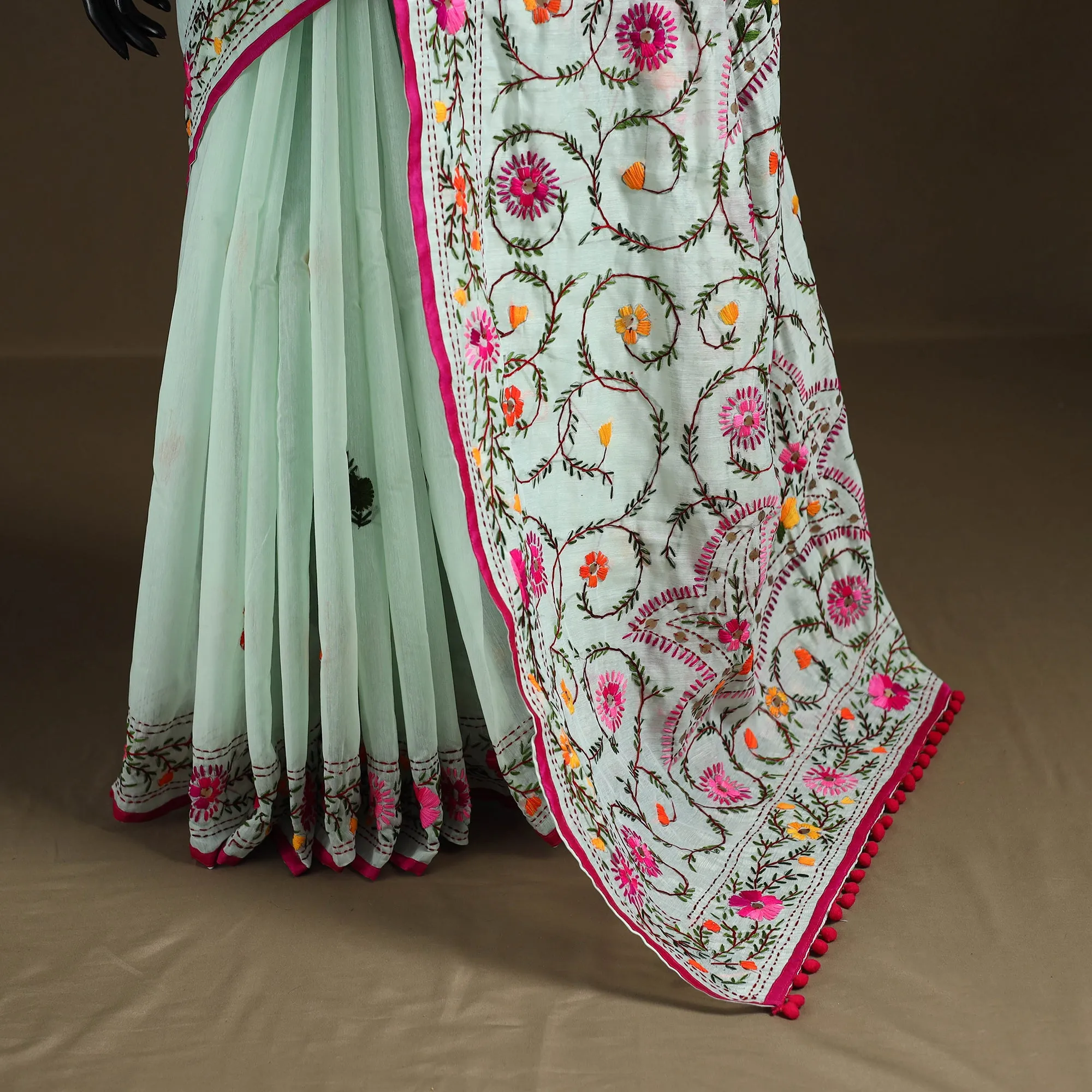 Phulkari Hand Embroidered Chanderi Silk Chapa Work Saree 05 sold by Itokri product image thumbnail 3