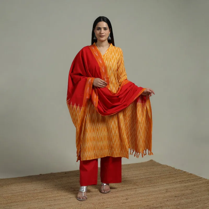 Pochampally Ikat Cotton Suit Set with Dupatta for women 19 made by Itokri