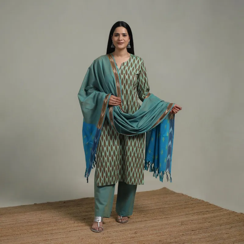 Pochampally Ikat Cotton Suit Set with Dupatta for women 15 made by Itokri