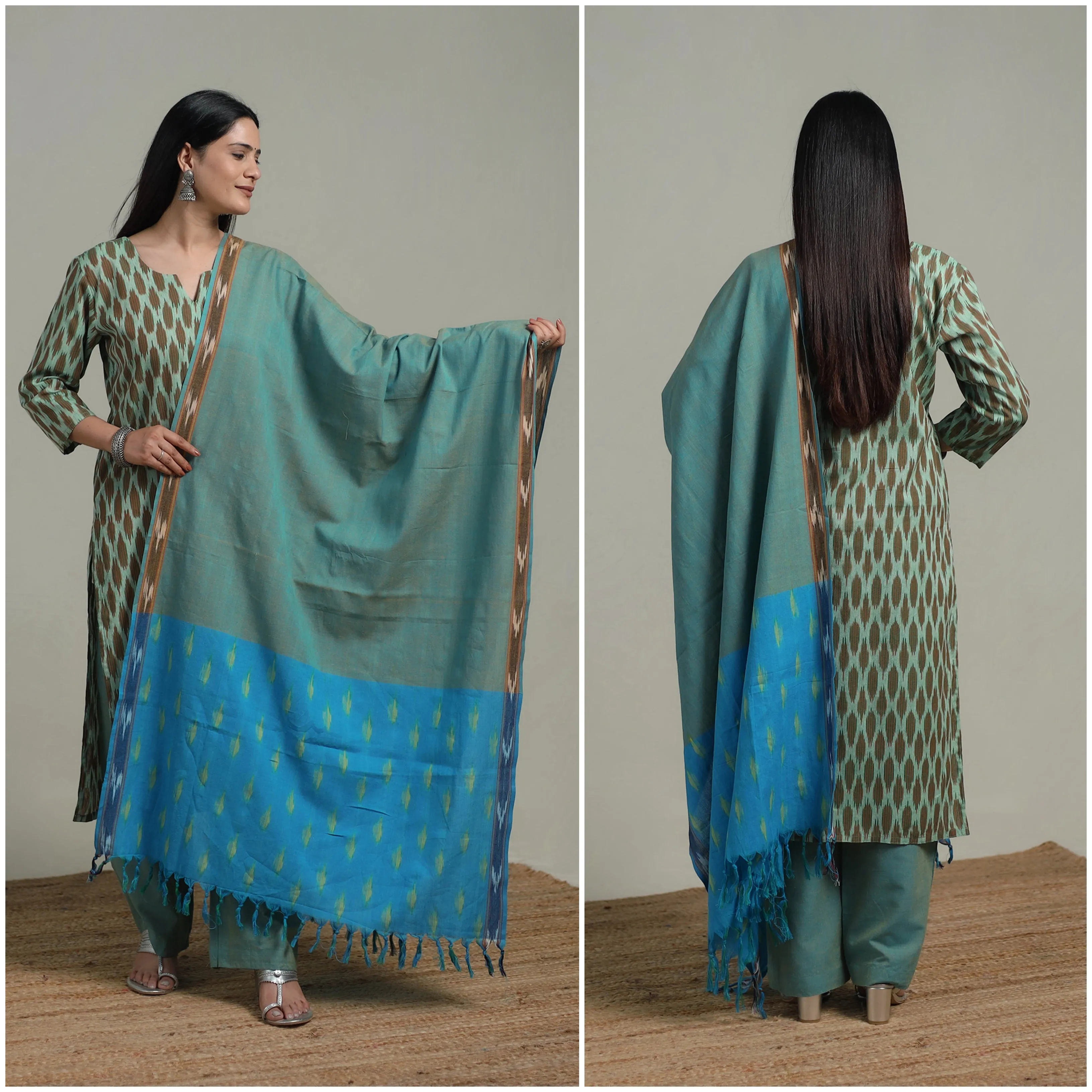Pochampally Ikat Cotton Suit Set with Dupatta for women 15 sold by Itokri product image thumbnail 2