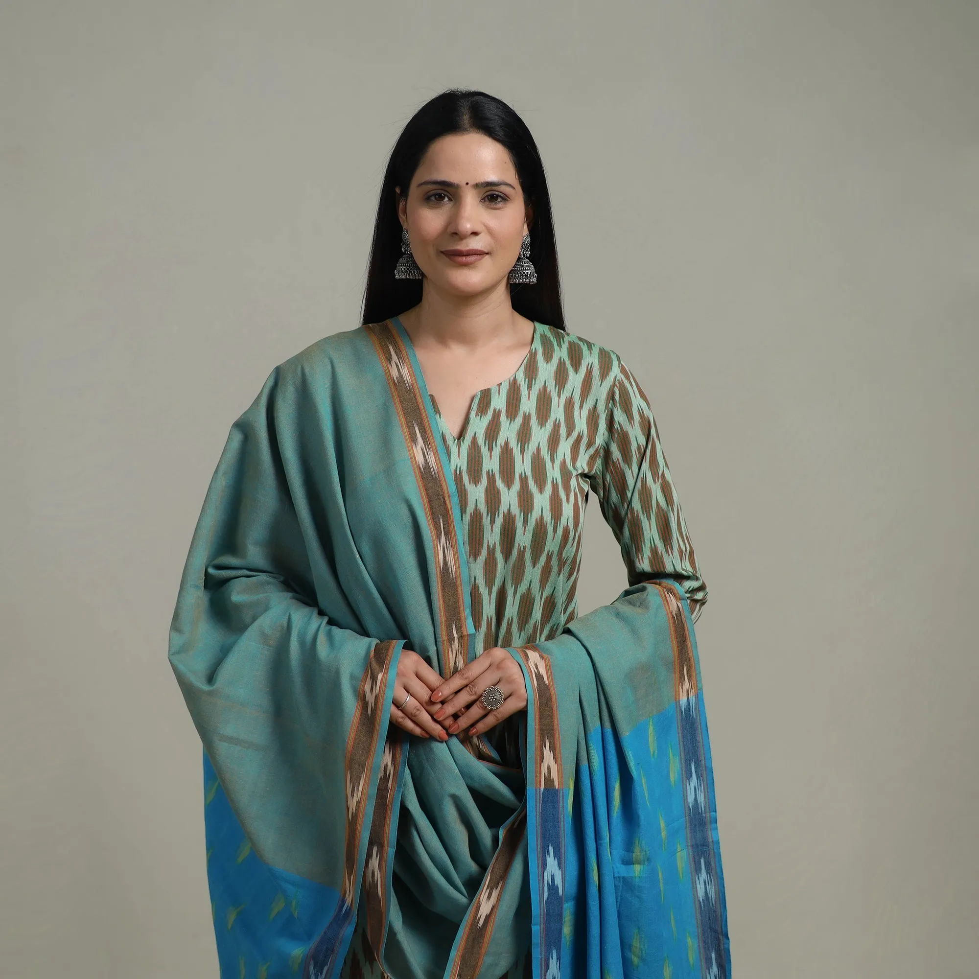 Pochampally Ikat Cotton Suit Set with Dupatta for women 15 sold by Itokri product image thumbnail 3