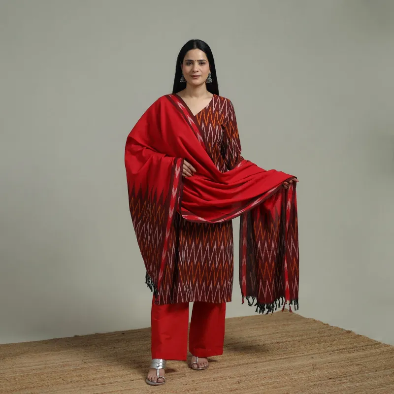 Pochampally Ikat Cotton Suit Set with Dupatta for women 11 made by Itokri