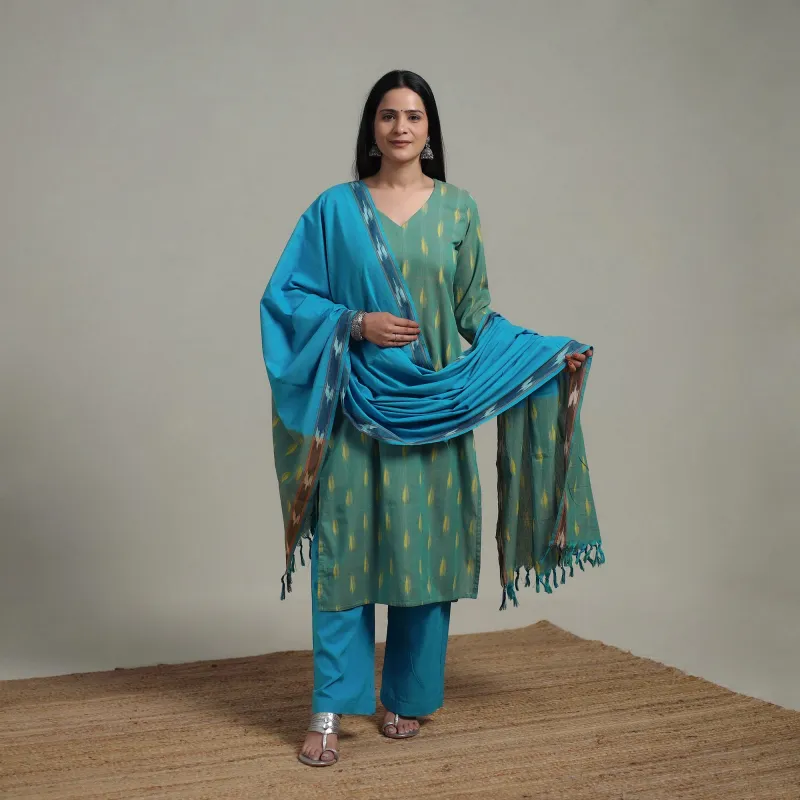Pochampally Ikat Cotton Suit Set with Dupatta for women 10 made by Itokri