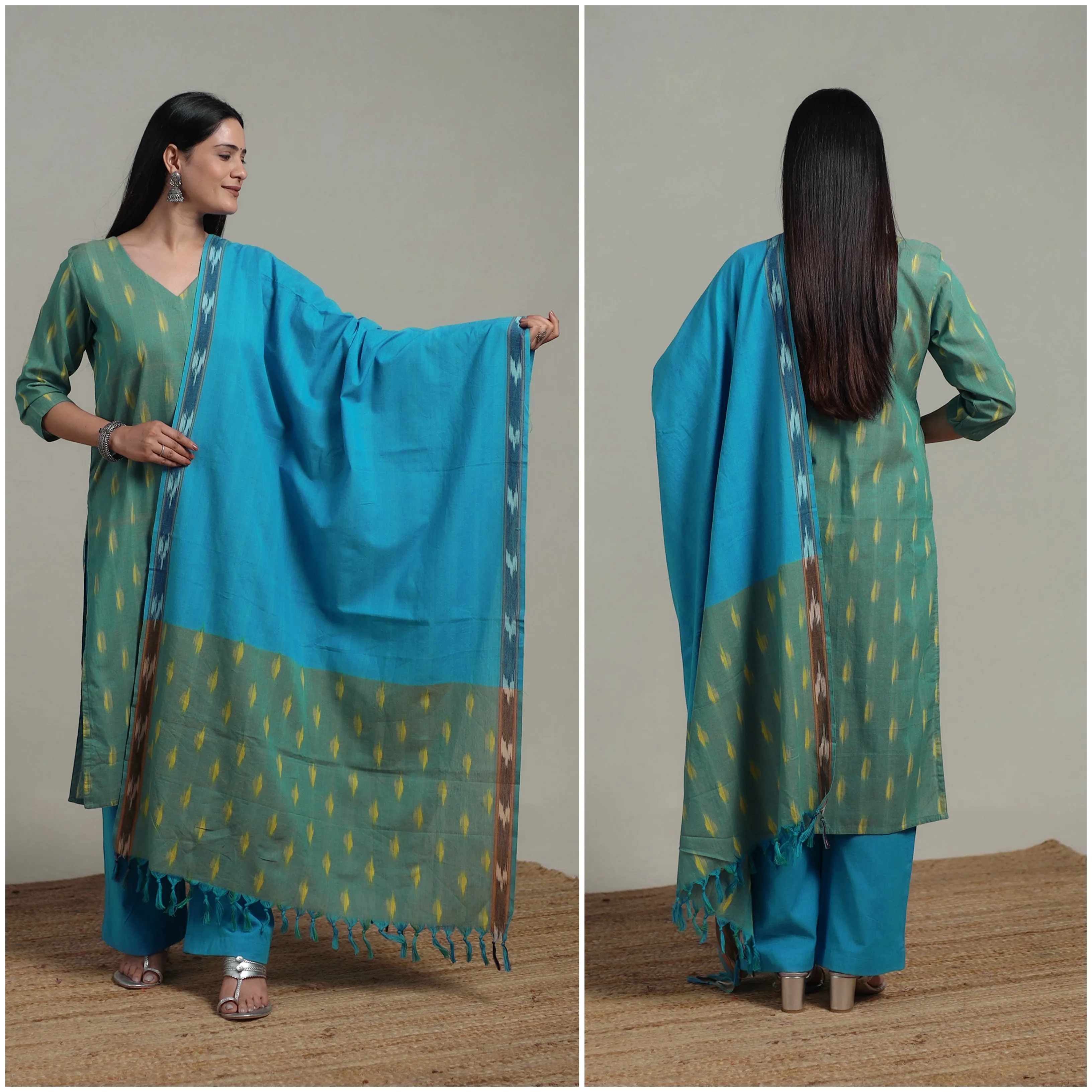 Pochampally Ikat Cotton Suit Set with Dupatta for women 10 sold by Itokri product image thumbnail 2