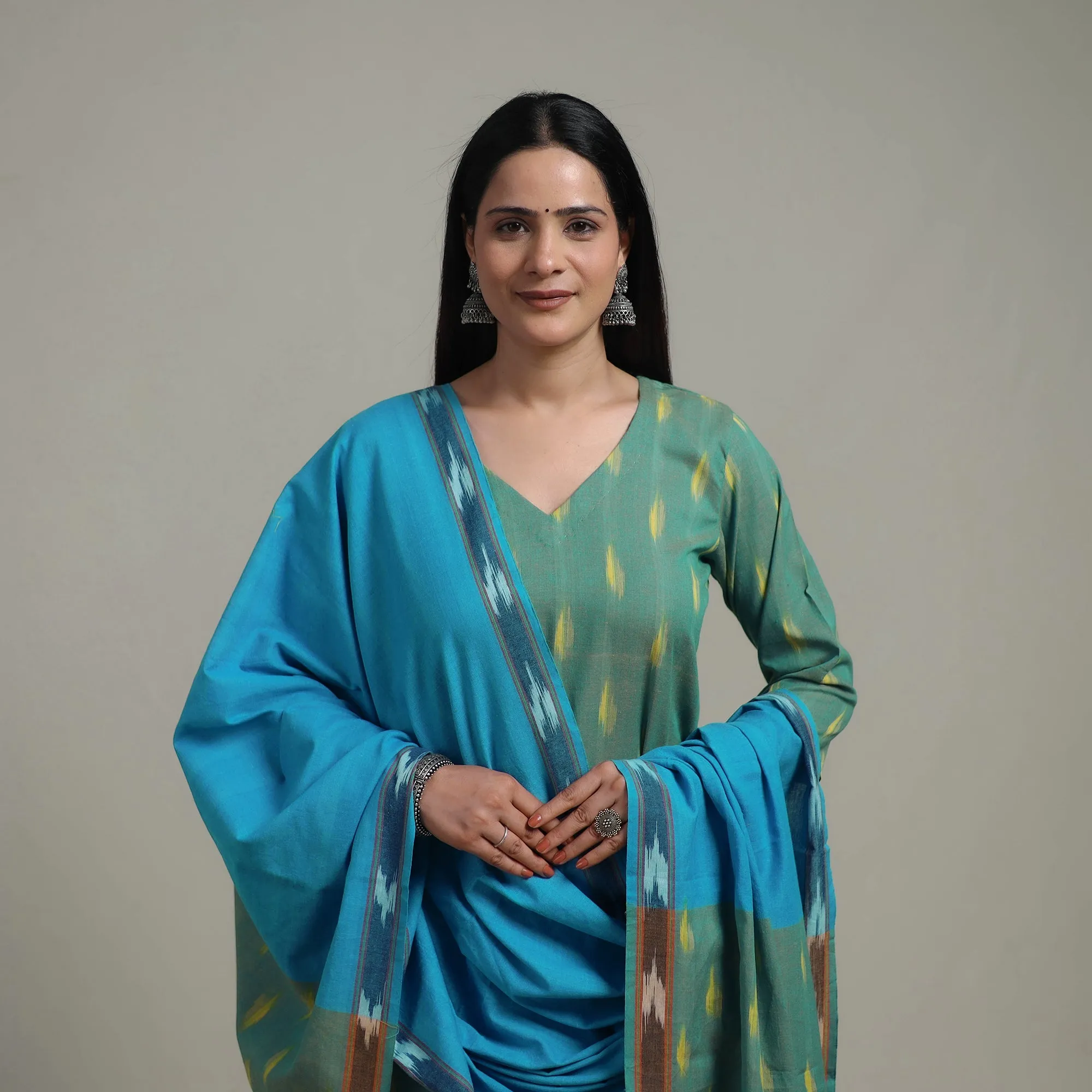 Pochampally Ikat Cotton Suit Set with Dupatta for women 10 sold by Itokri product image thumbnail 3