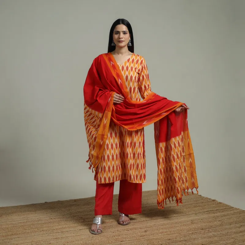 Pochampally Ikat Cotton Suit Set with Dupatta for women 08 made by Itokri