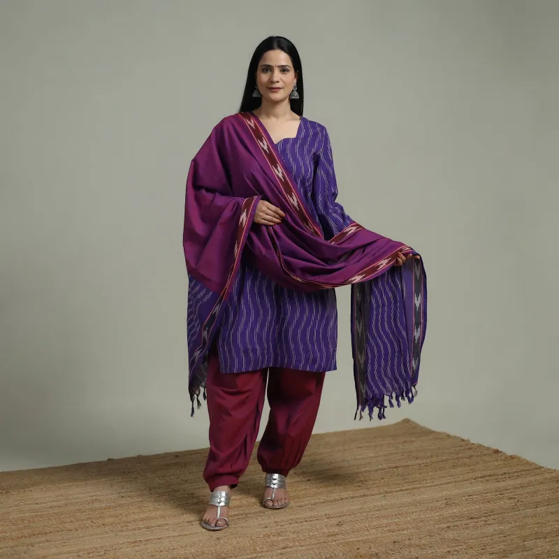 Pochampally Ikat Cotton Suit Set with Dupatta for women 04 made by Itokri