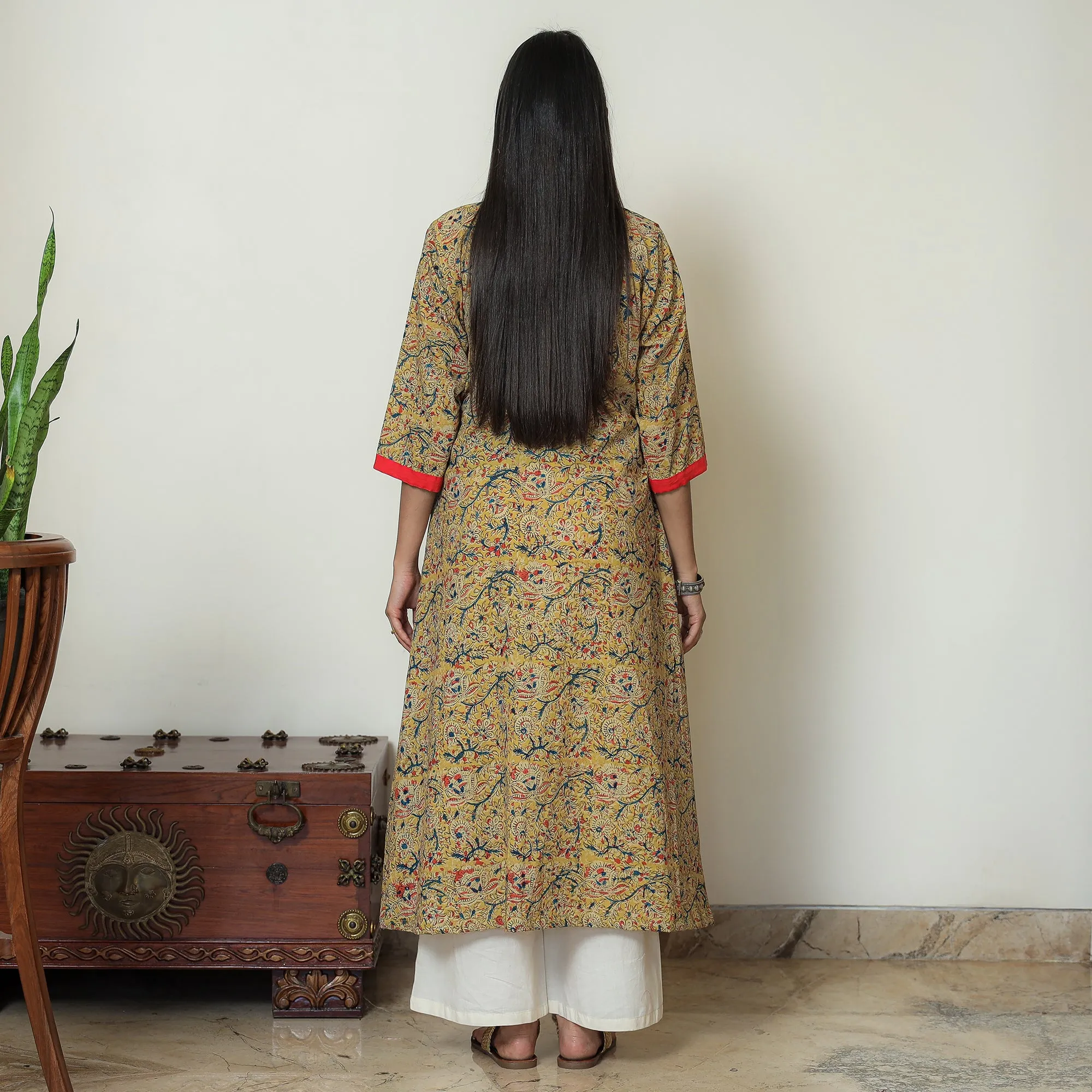Yellow - Kalamkari Hand Block Printed Cotton A-Line Kurta 01 sold by Itokri product image thumbnail 4