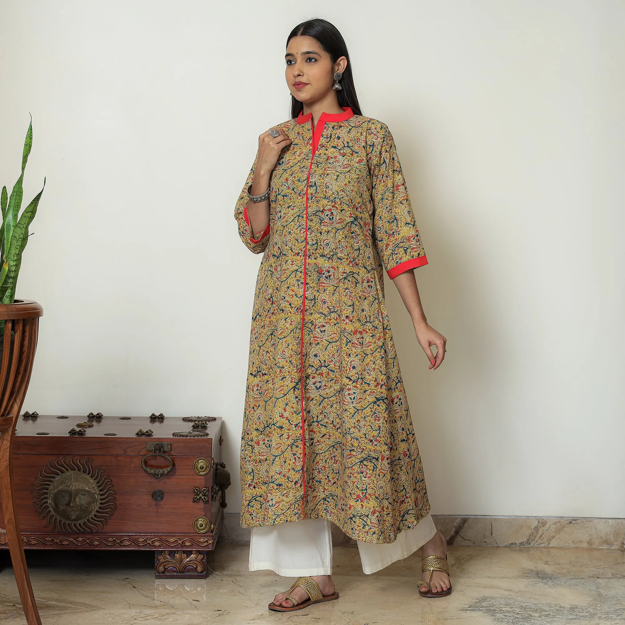 Yellow - Kalamkari Hand Block Printed Cotton A-Line Kurta 01 sold by Itokri product image thumbnail 3