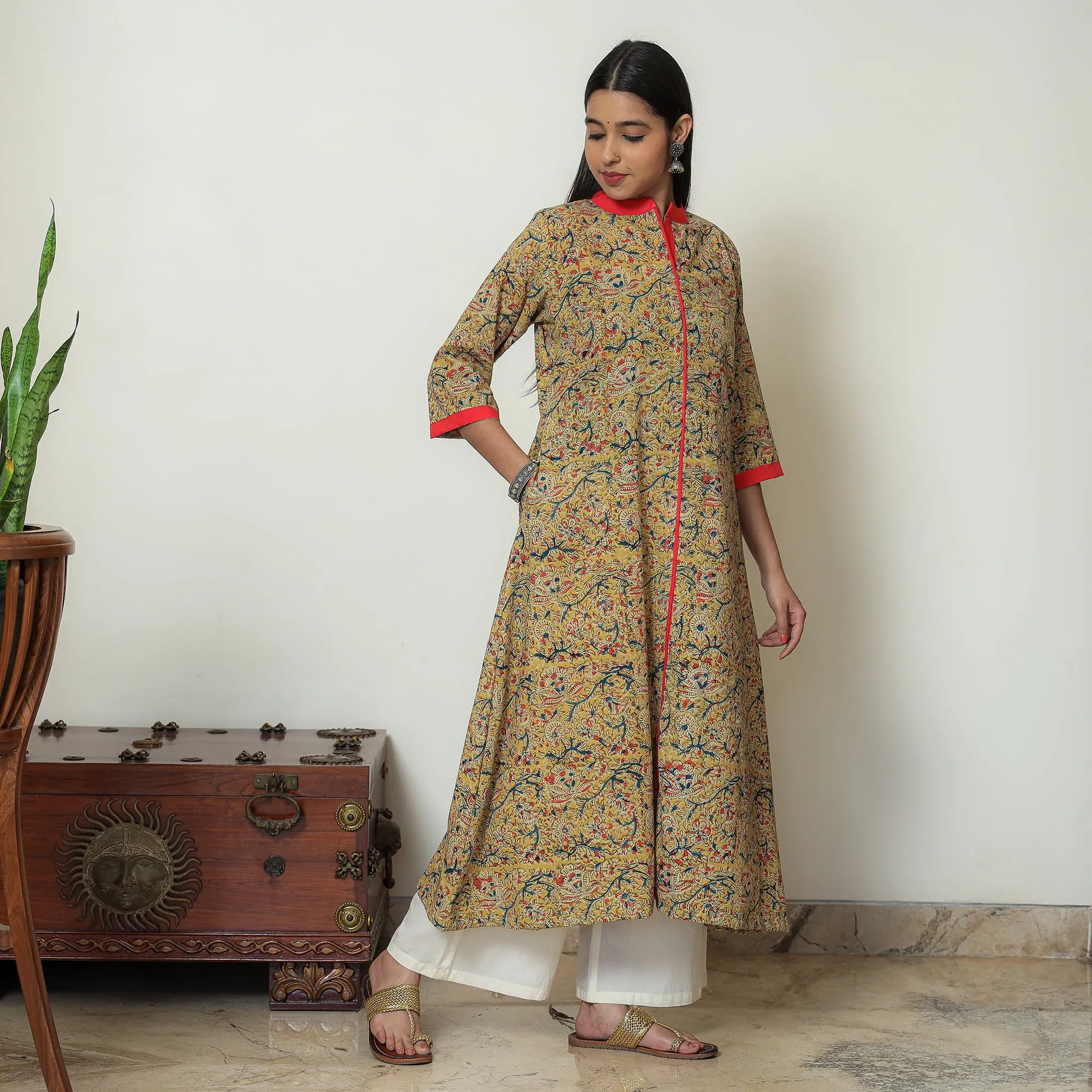 Yellow - Kalamkari Hand Block Printed Cotton A-Line Kurta 01 sold by Itokri product image thumbnail 2