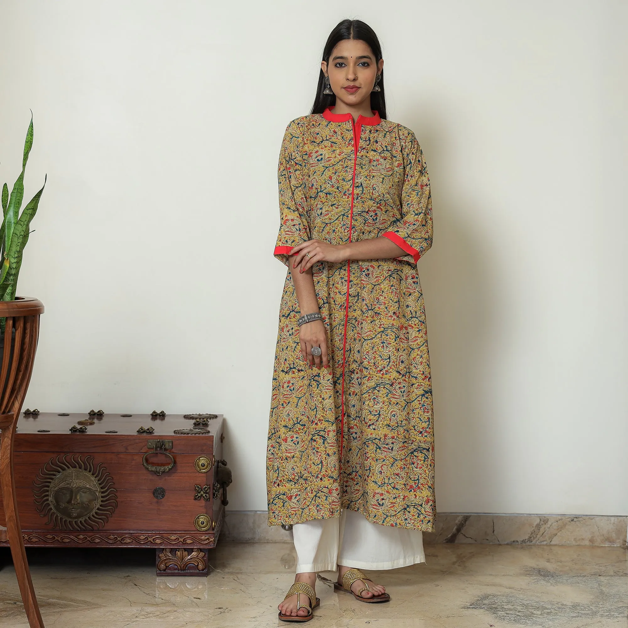 Yellow - Kalamkari Hand Block Printed Cotton A-Line Kurta 01 sold by Itokri product image thumbnail 5