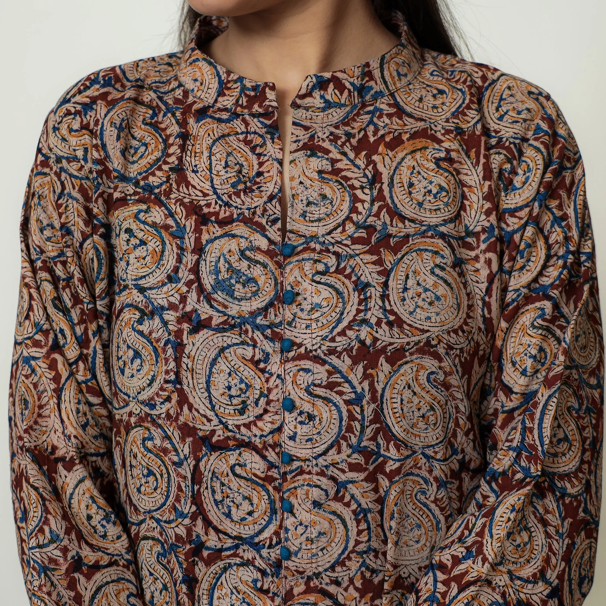 Maroon - Hand Block Print Cotton A-Line Kalamkari Kurta 23 sold by Itokri product image thumbnail 5
