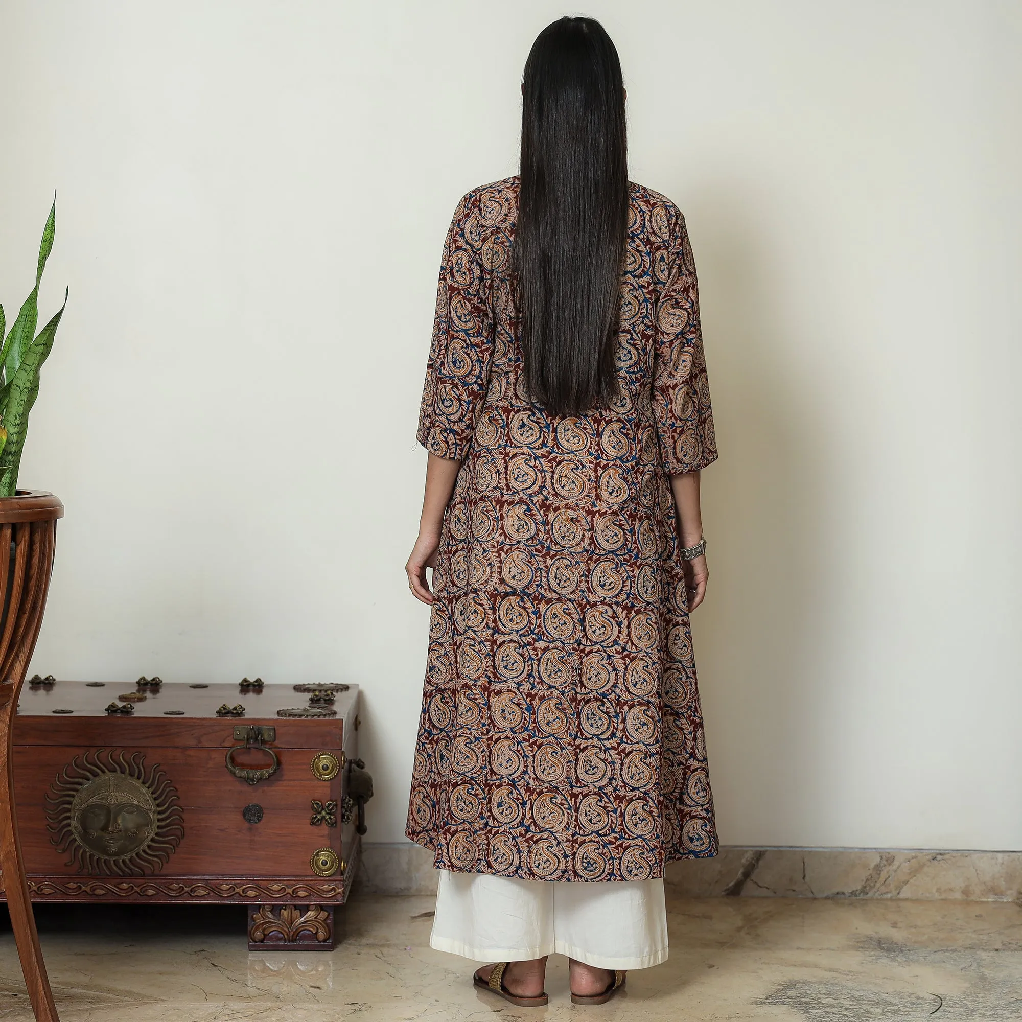 Maroon - Hand Block Print Cotton A-Line Kalamkari Kurta 23 sold by Itokri product image thumbnail 4