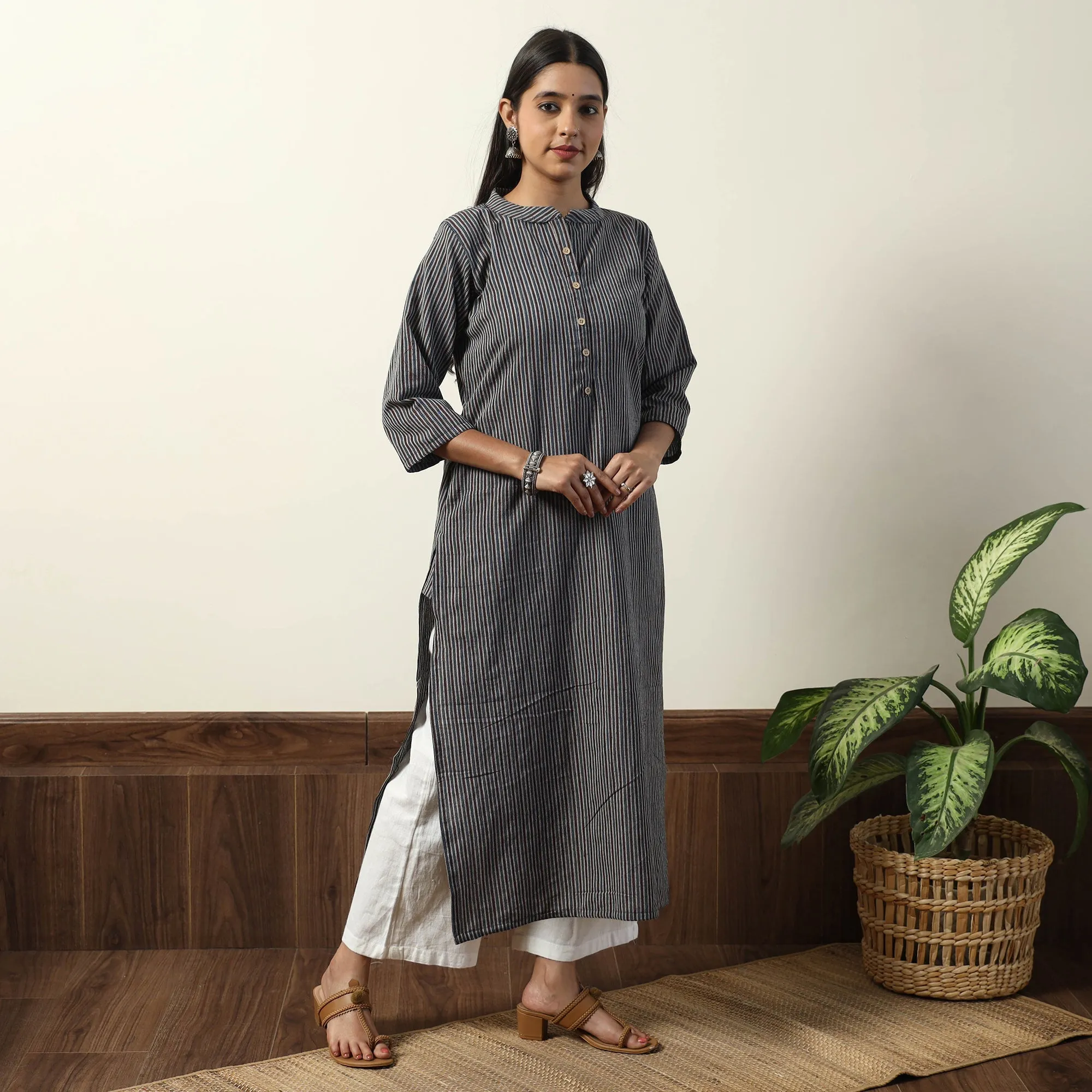 Grey - Jhiri Handloom Cotton Straight Long Kurta sold by Itokri product image thumbnail 2