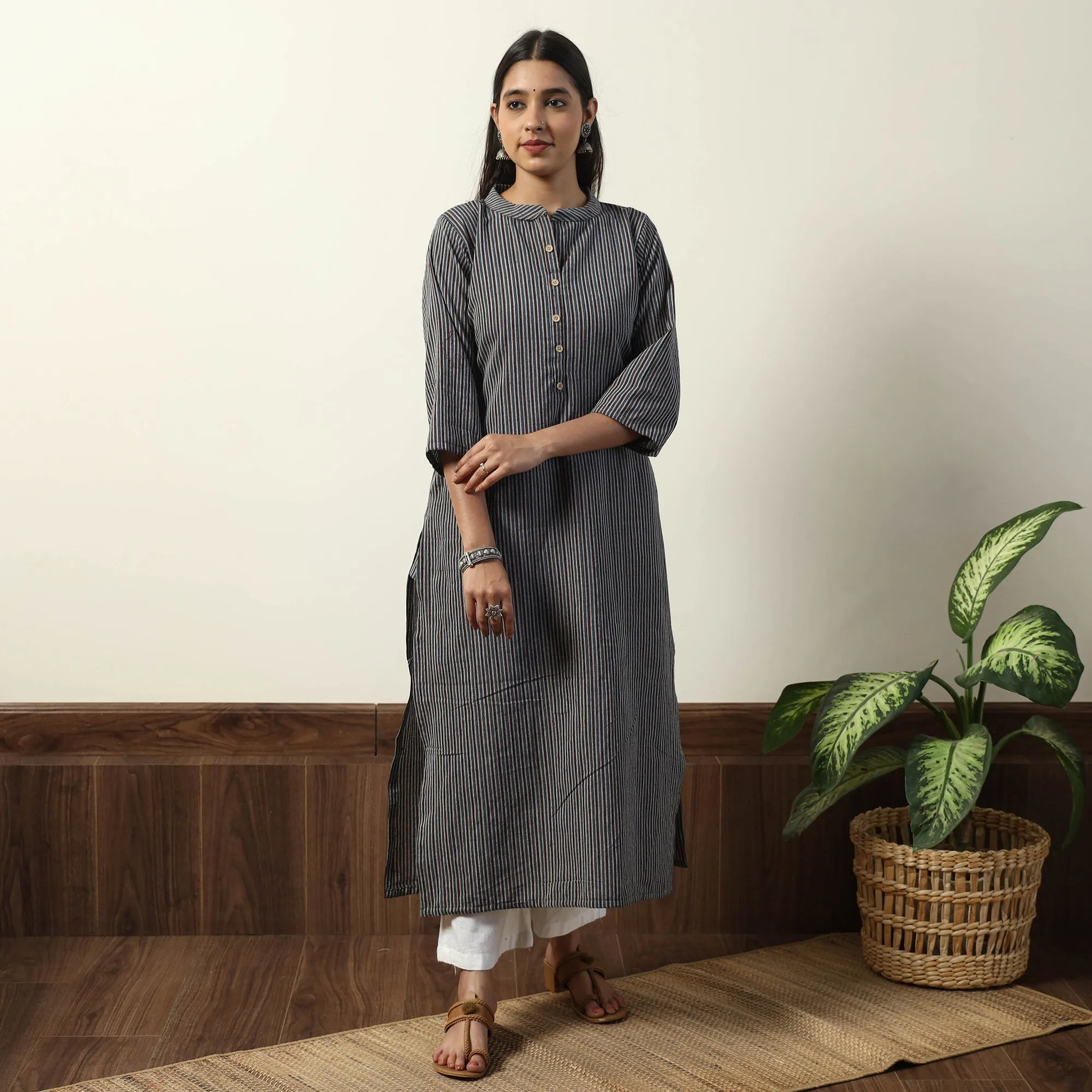Grey - Jhiri Handloom Cotton Straight Long Kurta sold by Itokri product image thumbnail 3