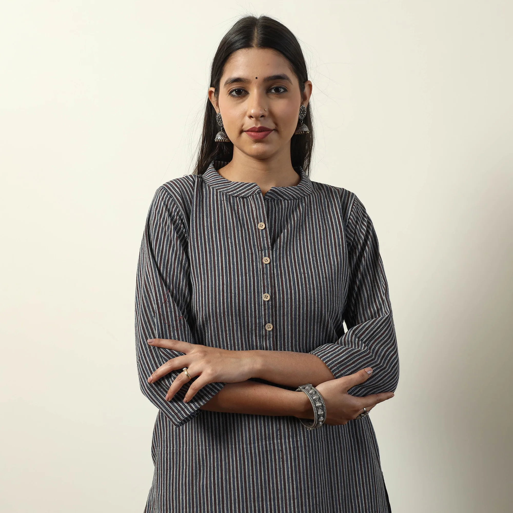 Grey - Jhiri Handloom Cotton Straight Long Kurta sold by Itokri