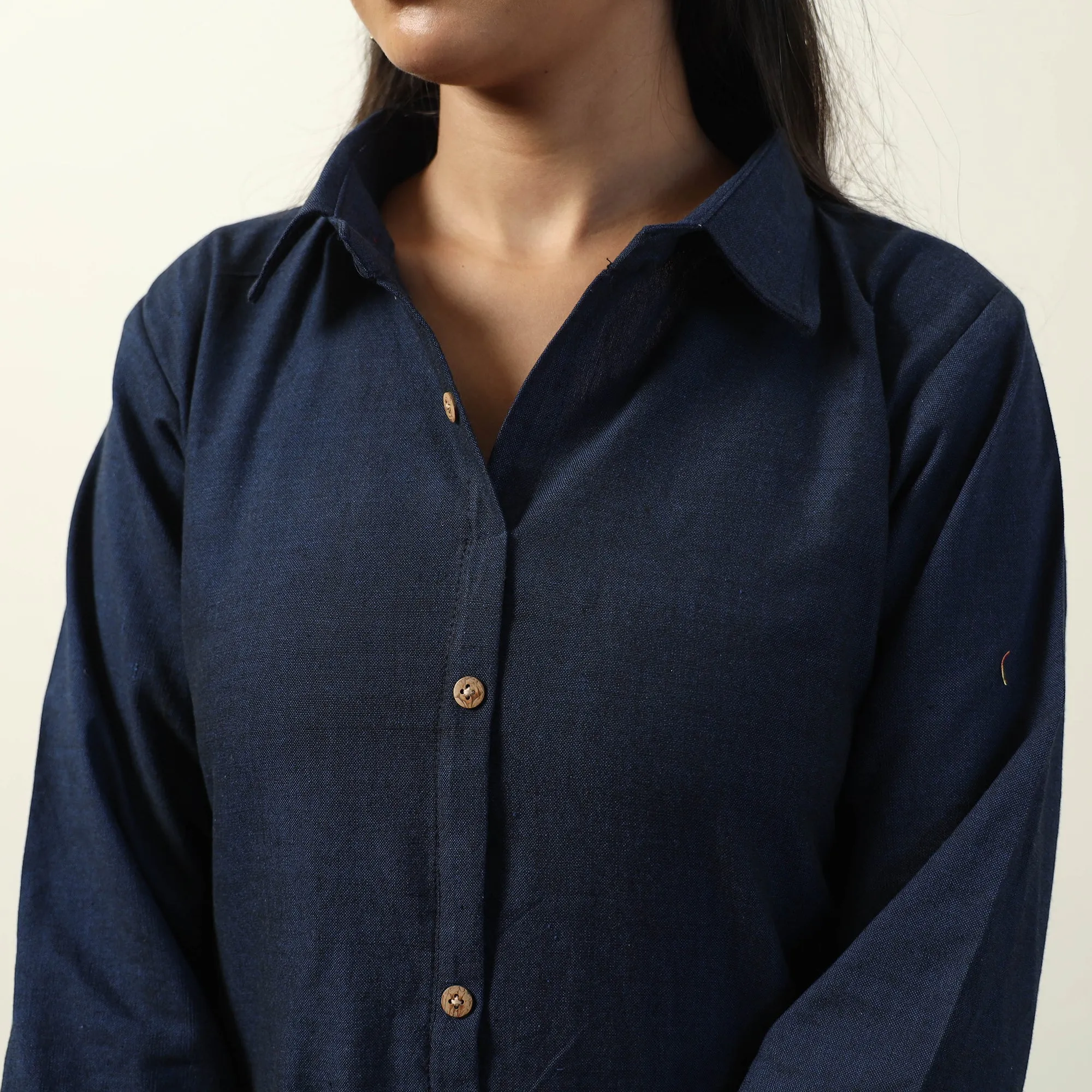 Navy Blue - Jhiri Handloom Cotton A-Line Long Kurta sold by Itokri product image thumbnail 5