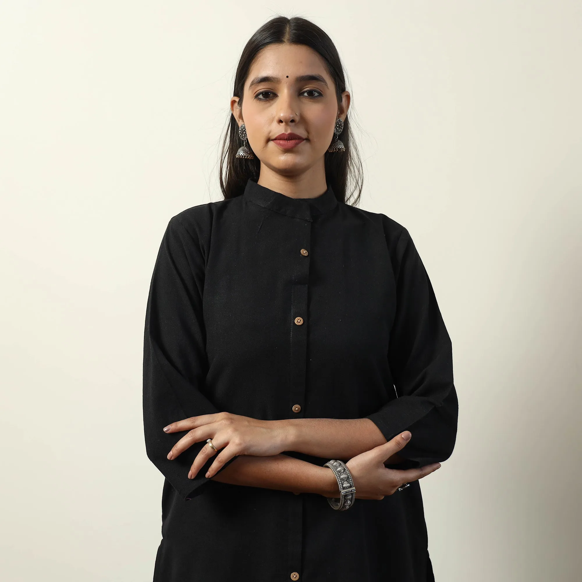 Black - Jhiri Handloom Cotton Straight Long Kurta sold by Itokri product image thumbnail 4