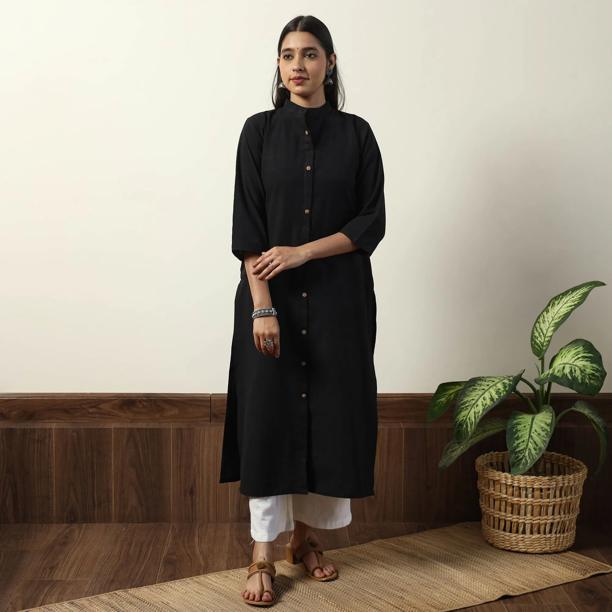 Black - Jhiri Handloom Cotton Straight Long Kurta sold by Itokri product image thumbnail 2
