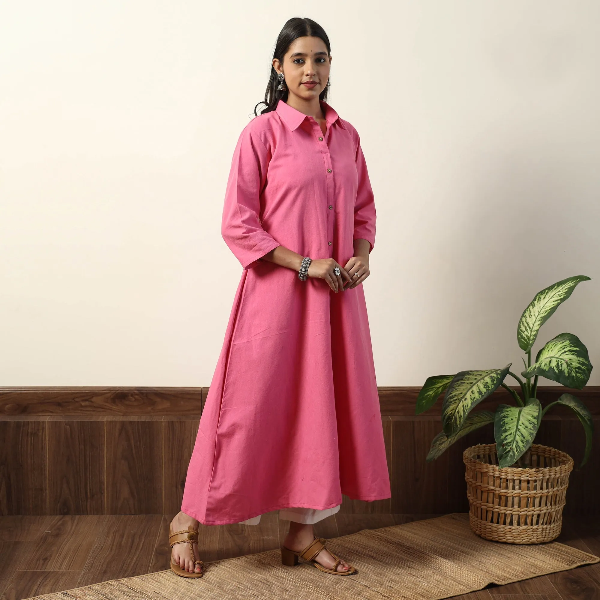 Pink - Jhiri Handloom Cotton A-Line Long Kurta sold by Itokri product image thumbnail 2
