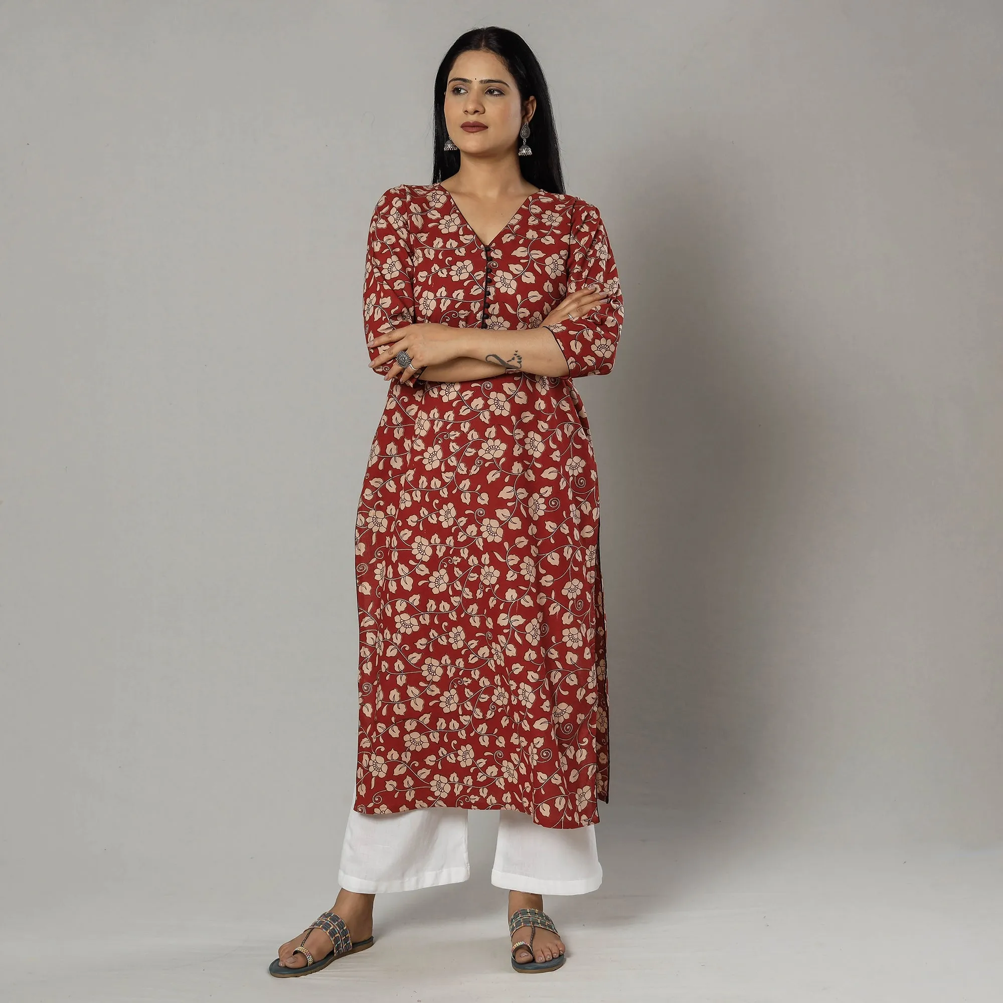 Indian Red Kalamkari Printed Cotton Kurti sold by Itokri product image thumbnail 3