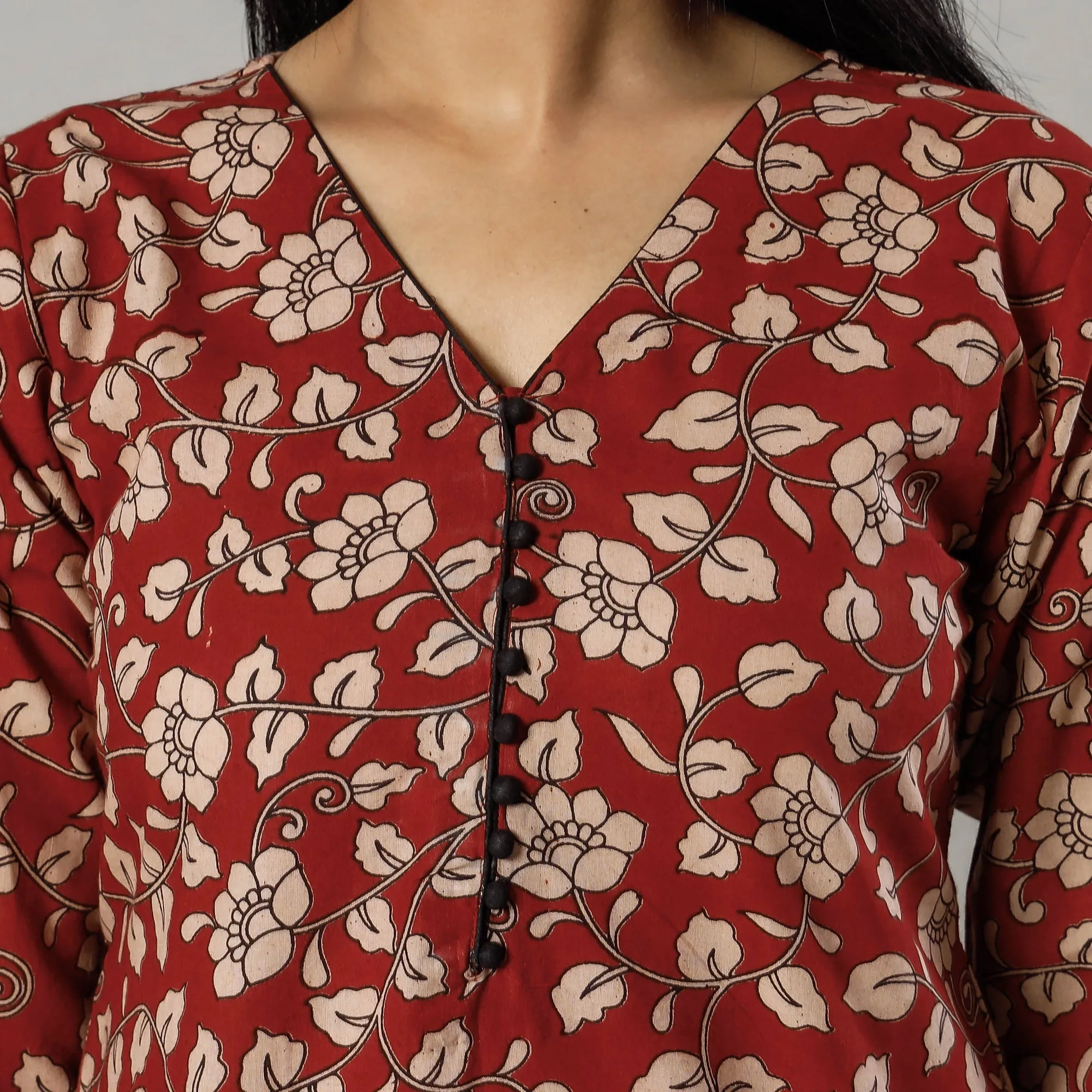 Indian Red Kalamkari Printed Cotton Kurti sold by Itokri product image thumbnail 5