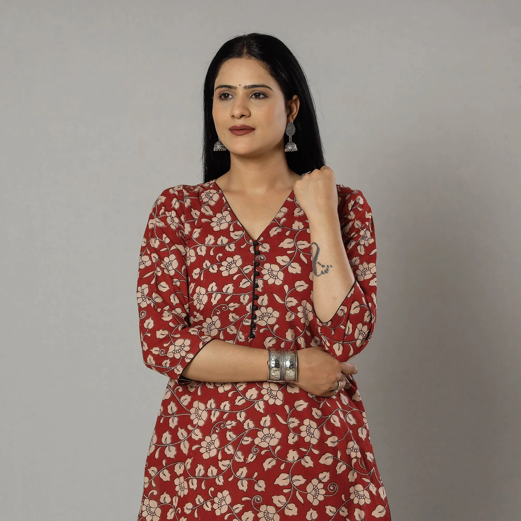 Indian Red Kalamkari Printed Cotton Kurti sold by Itokri