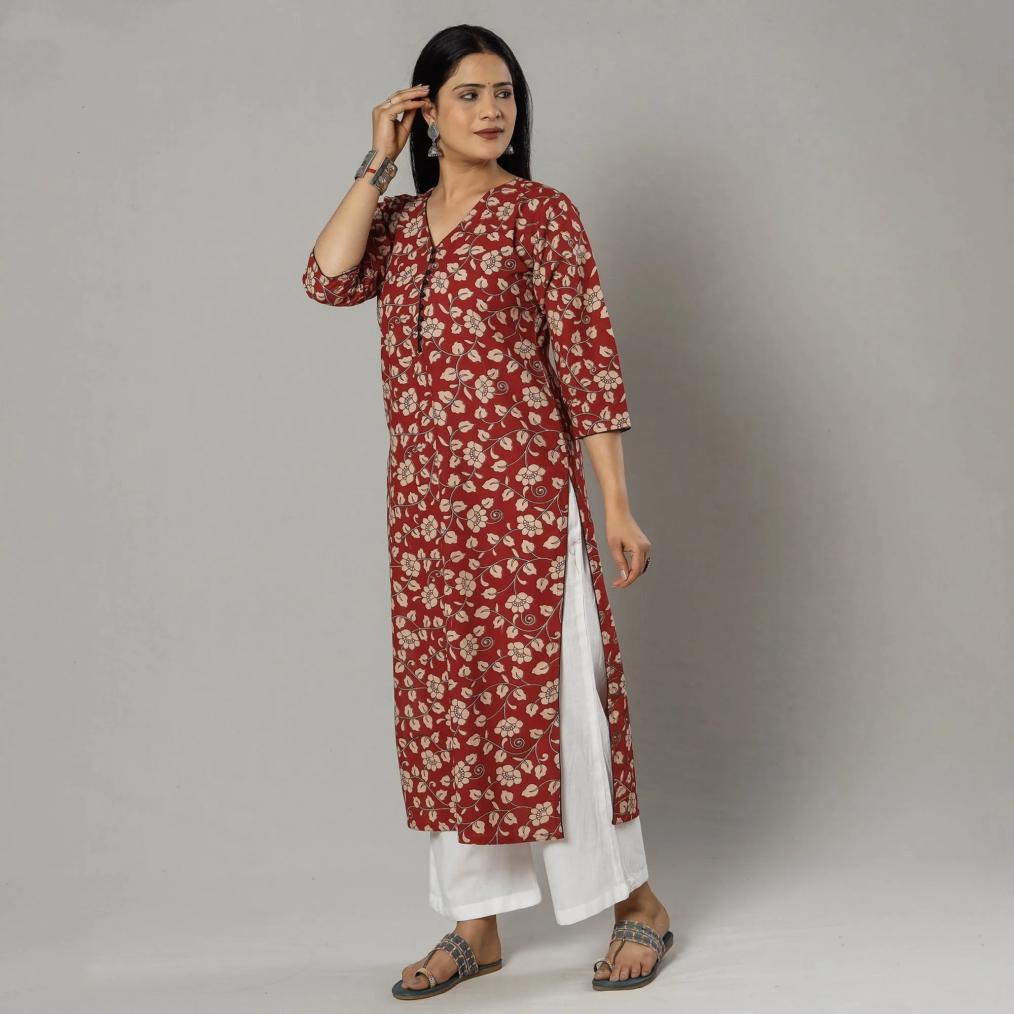 Indian Red Kalamkari Printed Cotton Kurti sold by Itokri product image thumbnail 2