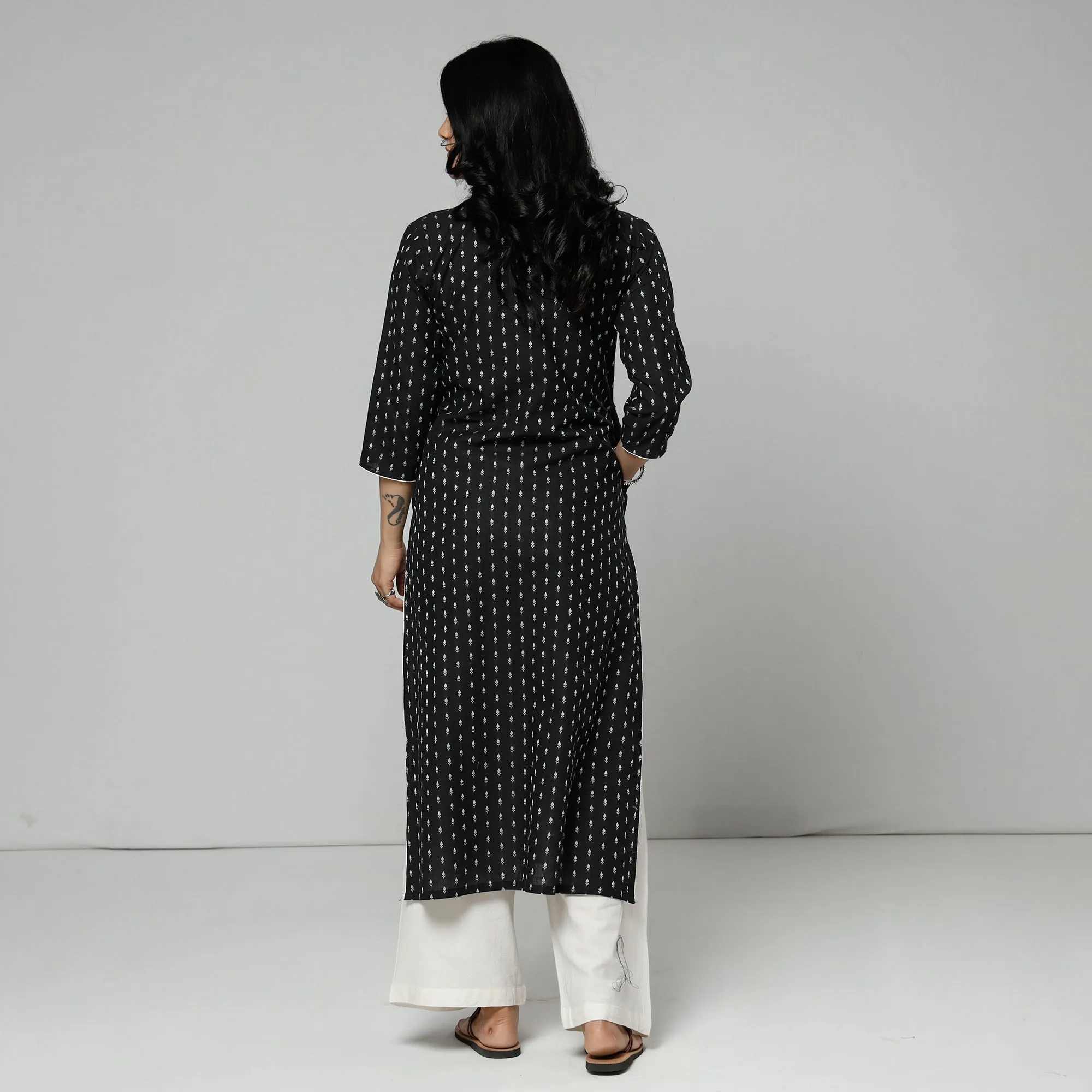 Black - Jacquard Cotton Long Straight Kurta sold by Itokri product image thumbnail 5