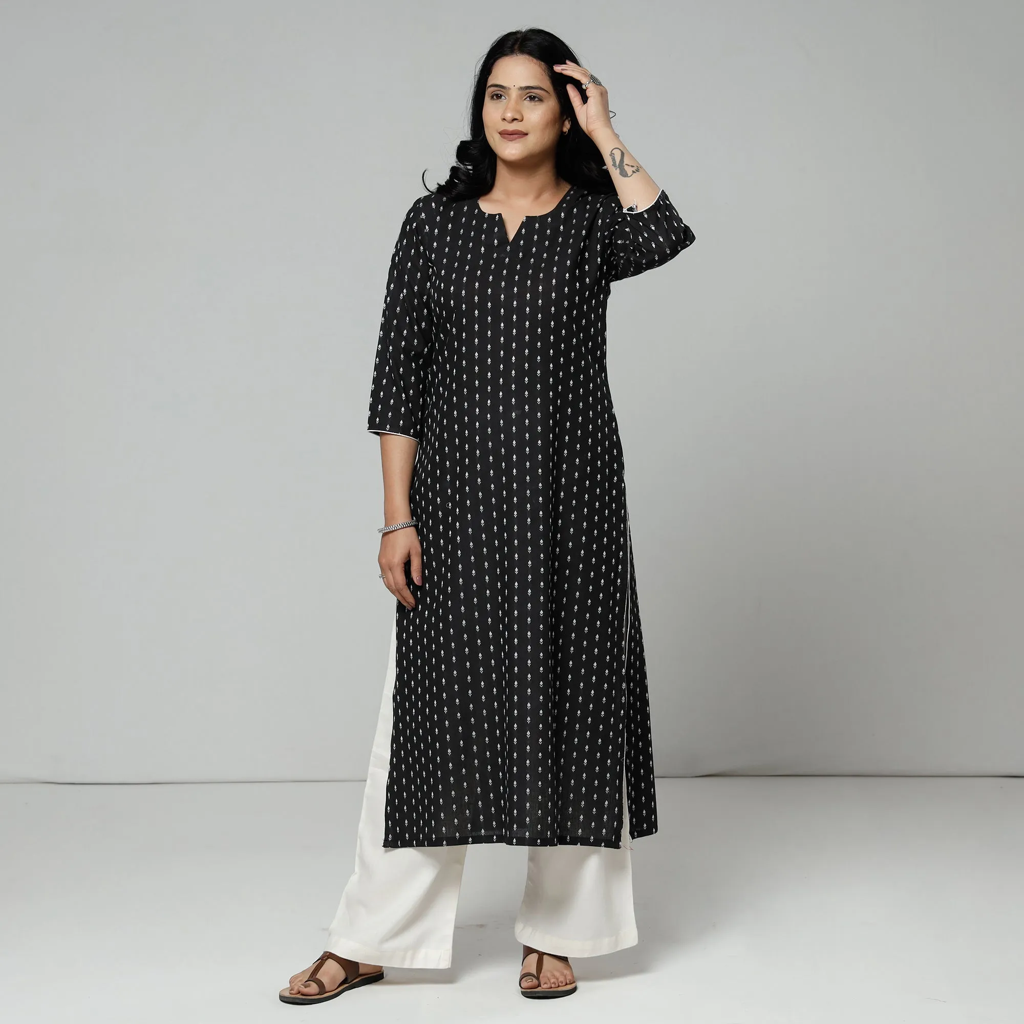 Black - Jacquard Cotton Long Straight Kurta sold by Itokri product image thumbnail 2