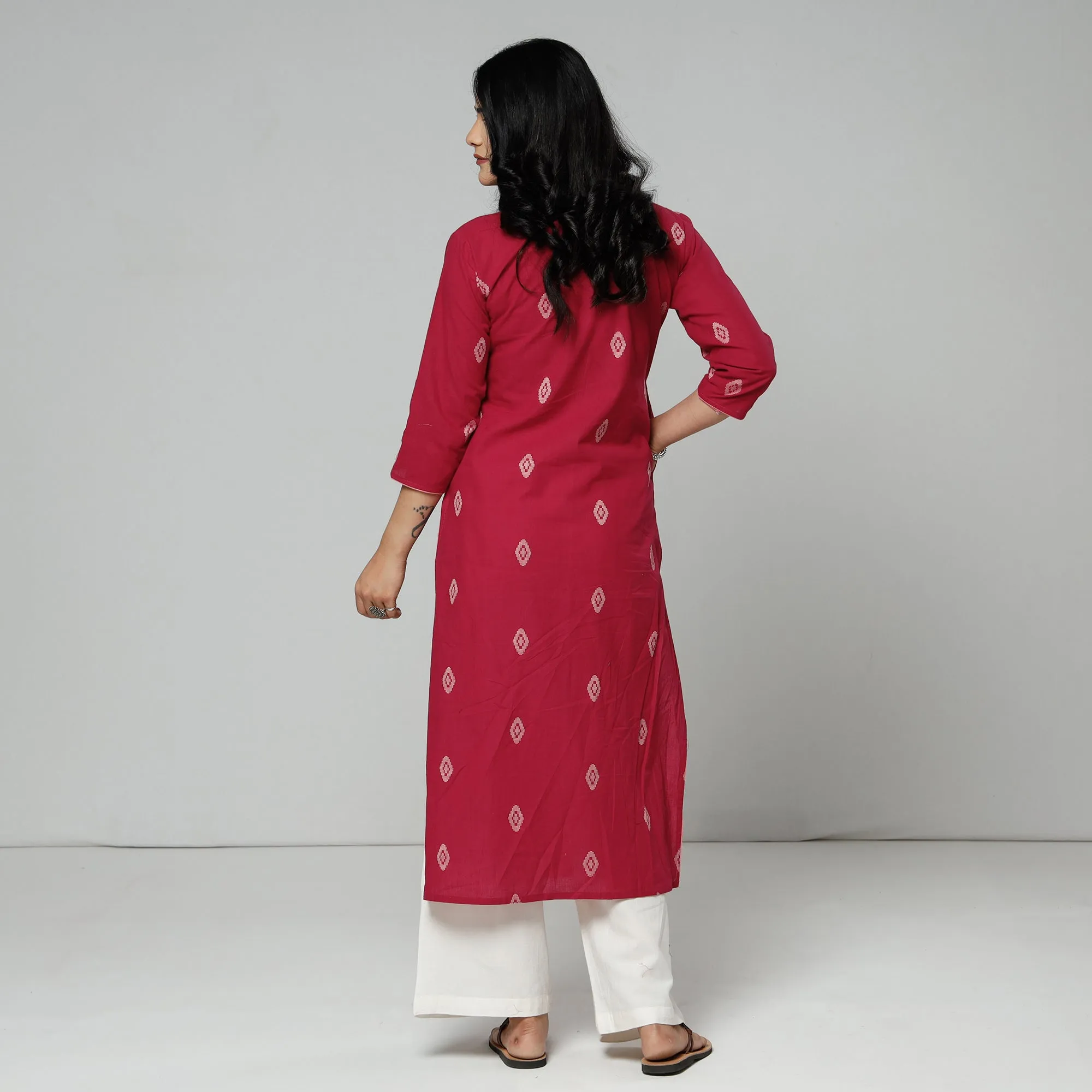 Dark Pink Jacquard Cotton Long Kurti sold by Itokri product image thumbnail 5