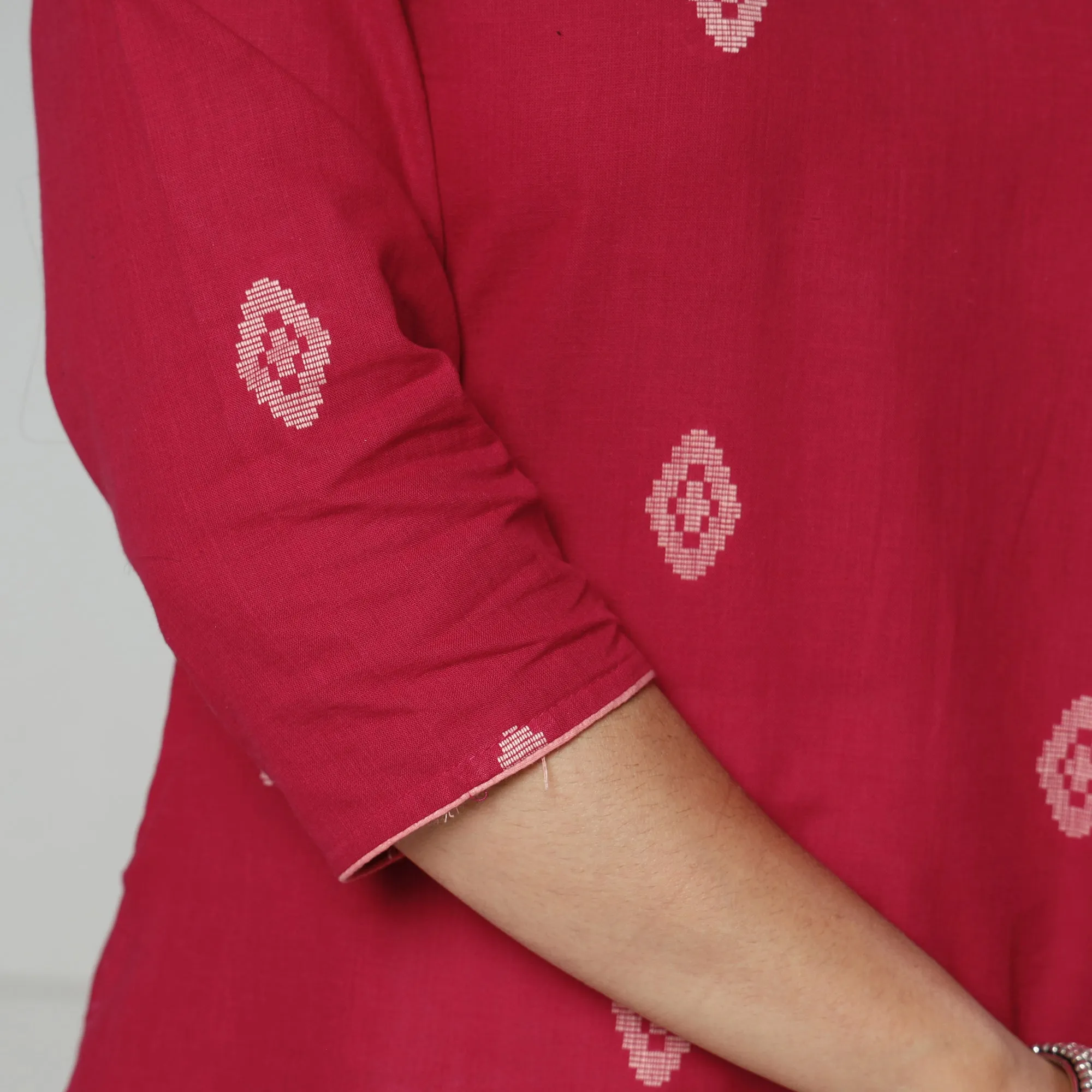 Dark Pink Jacquard Cotton Long Kurti sold by Itokri product image thumbnail 4