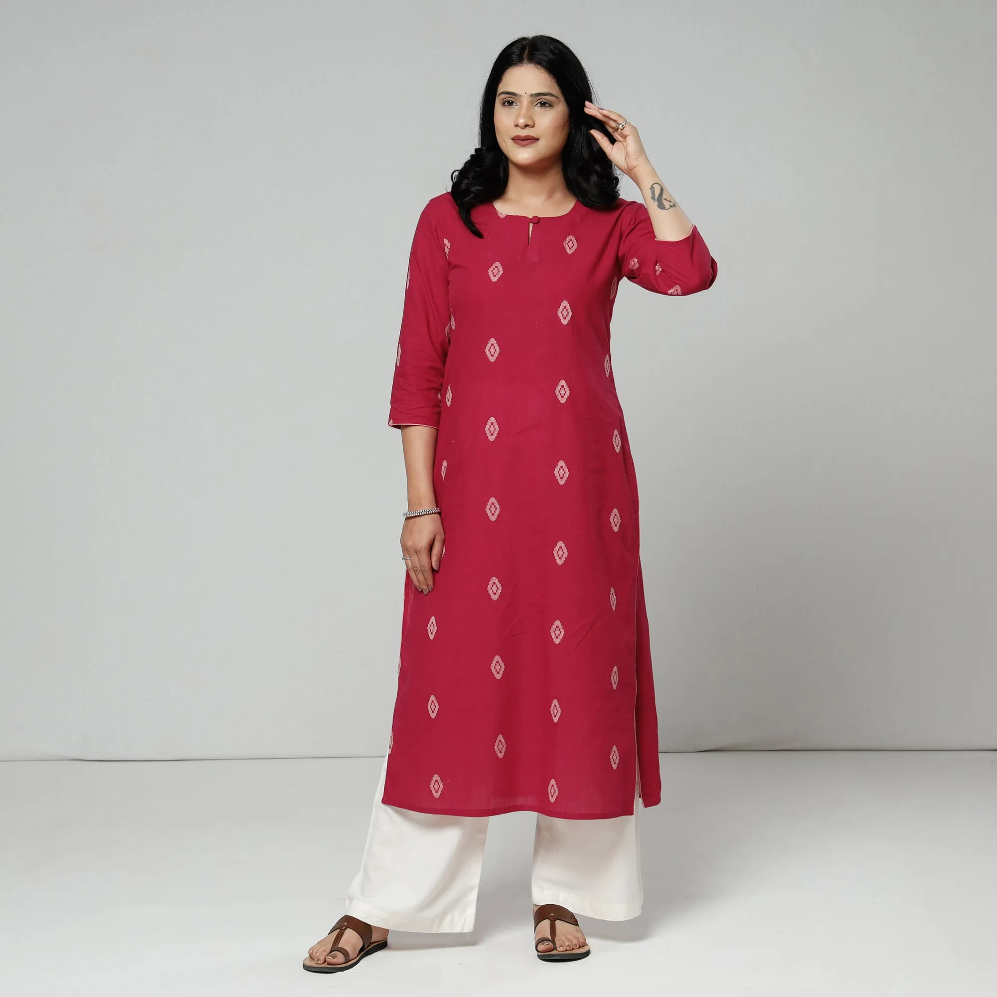 Dark Pink Jacquard Cotton Long Kurti sold by Itokri product image thumbnail 2
