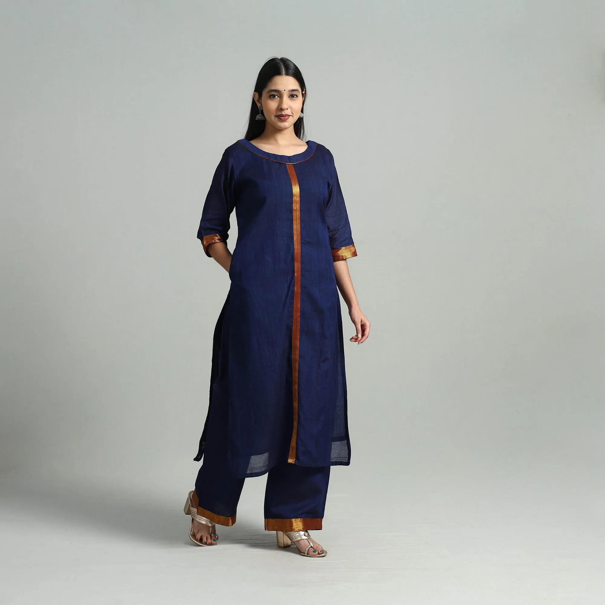 Blue - Cotton Dharwad Kurta Set with Palazzo & Dupatta 11 sold by Itokri product image thumbnail 5