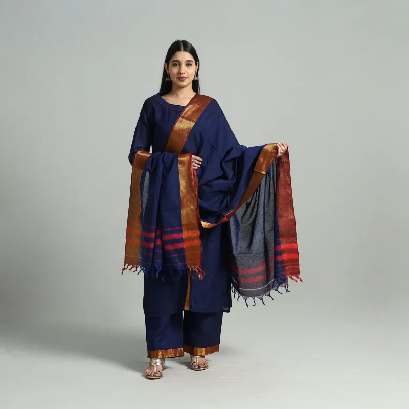 Blue - Cotton Dharwad Kurta Set with Palazzo & Dupatta 11 made by Itokri