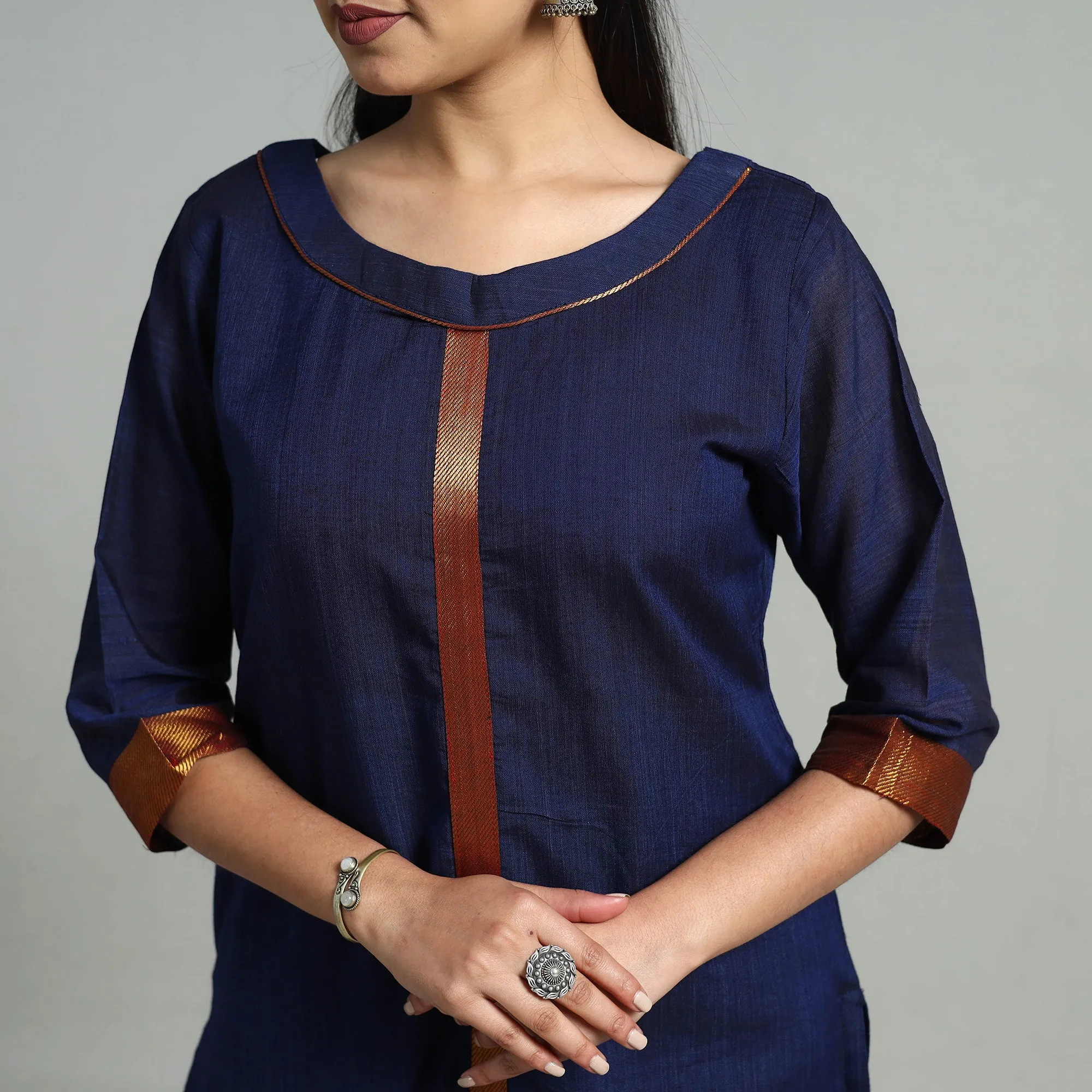 Blue - Cotton Dharwad Kurta Set with Palazzo & Dupatta 11 sold by Itokri product image thumbnail 4