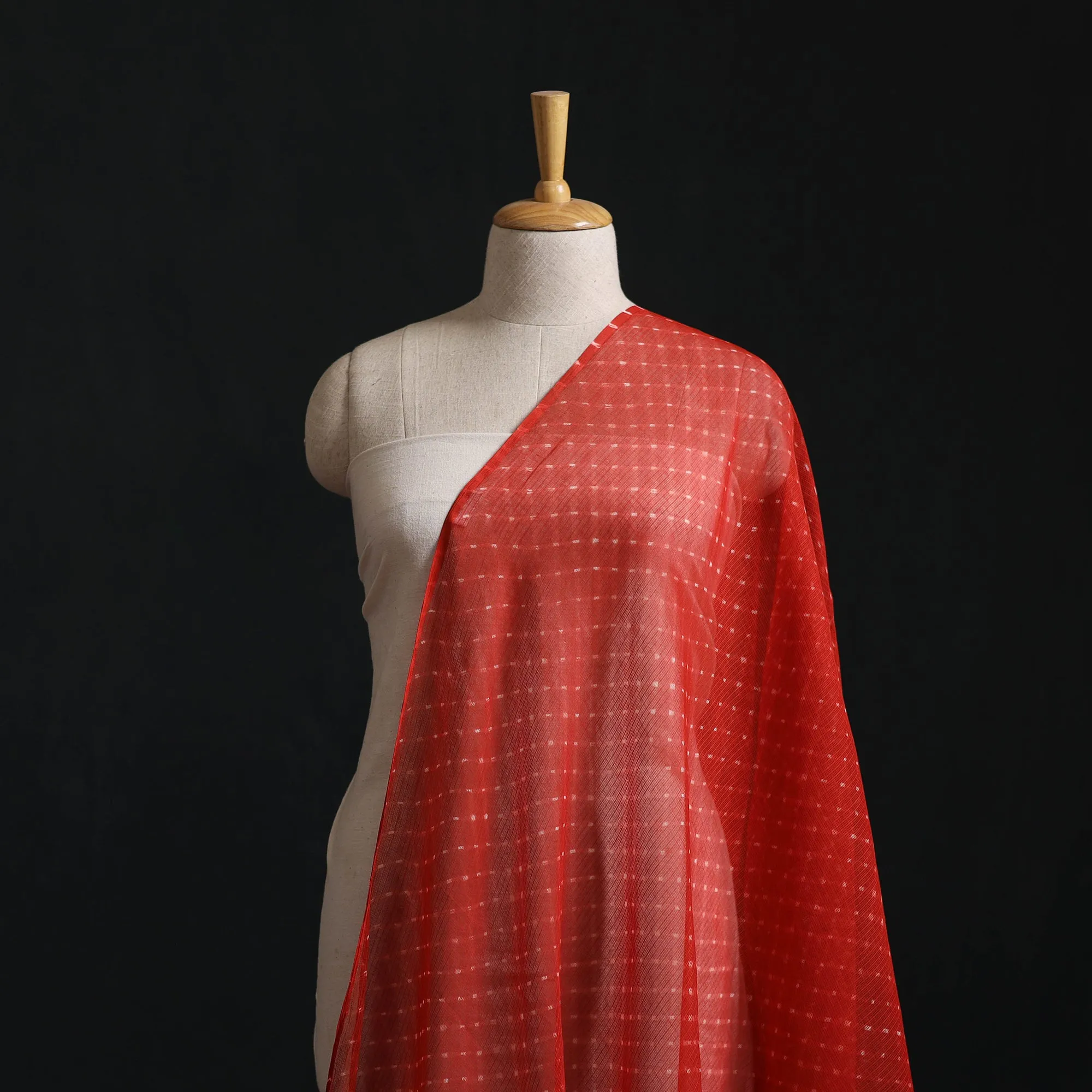 Red - Leheriya Tie-Dye Kota Doria Cotton Fabric 03 sold by Itokri product image thumbnail 2
