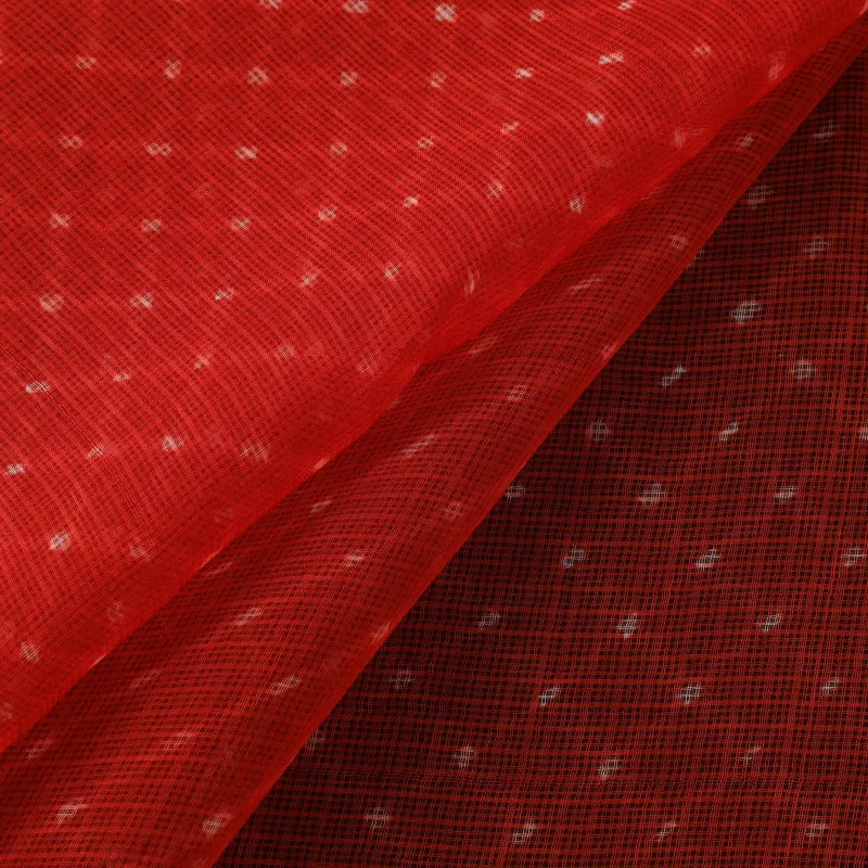 Red - Leheriya Tie-Dye Kota Doria Cotton Fabric 03 made by Itokri