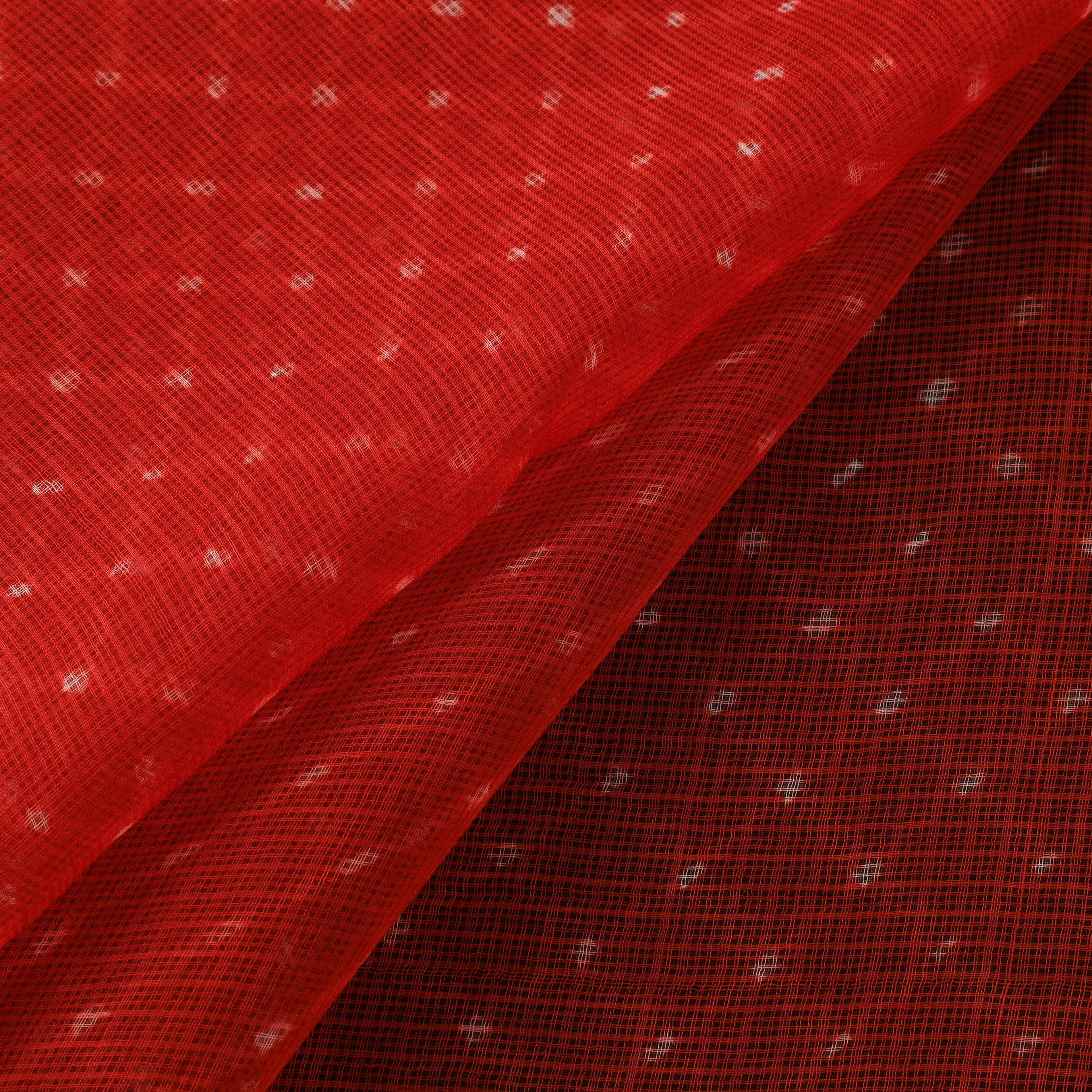 Red - Leheriya Tie-Dye Kota Doria Cotton Fabric 03 sold by Itokri