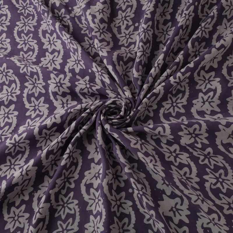 Purple - Kutch Hand Block Batik Print Modal Silk Fabric 03 made by Itokri