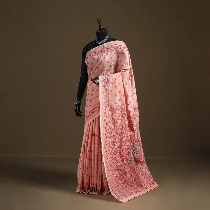 Phulkari Hand Embroidered Chanderi Silk Chapa Work Saree 18 made by Itokri