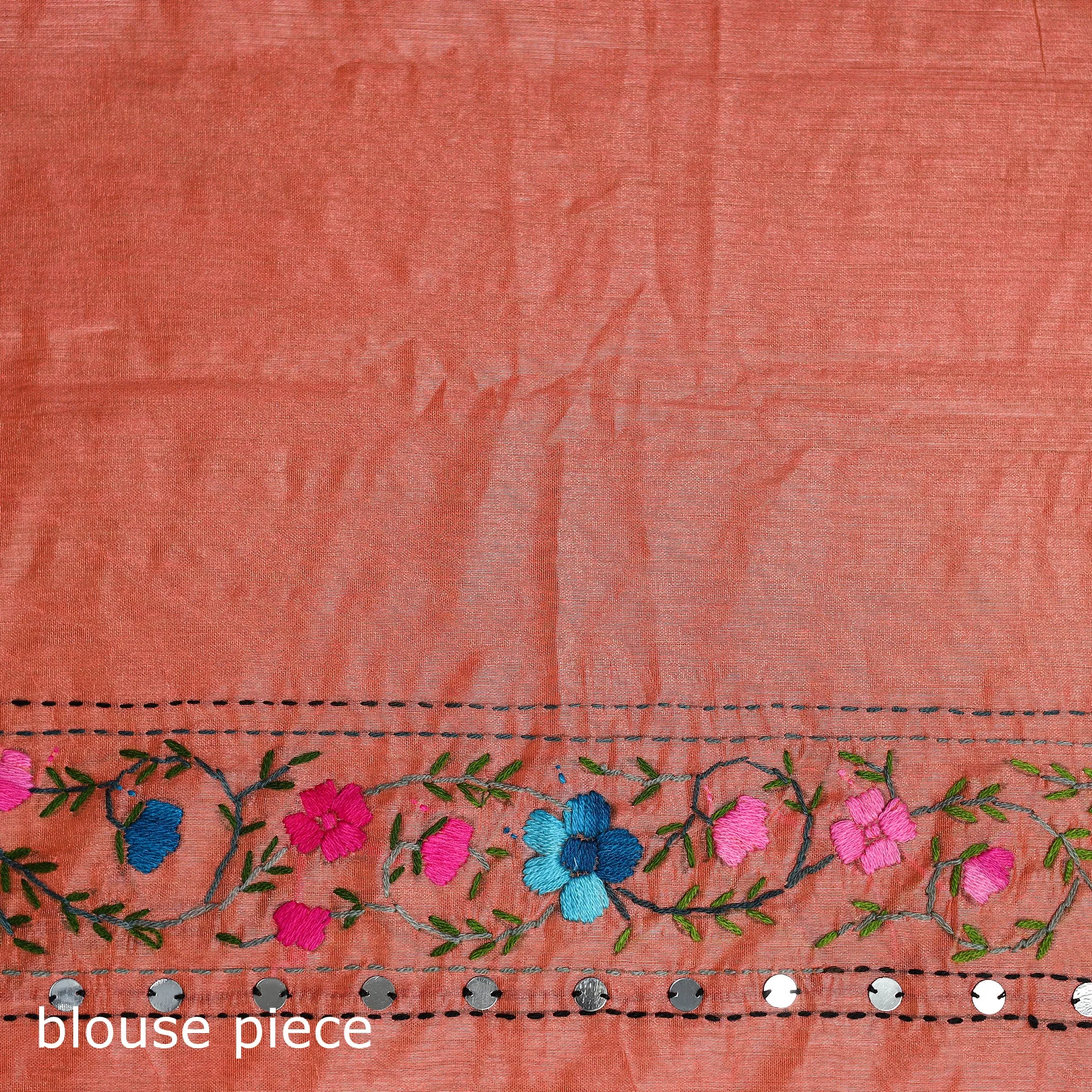 Orange - Phulkari Hand Embroidered Chanderi Silk Chapa Work Saree 28 sold by Itokri product image thumbnail 5
