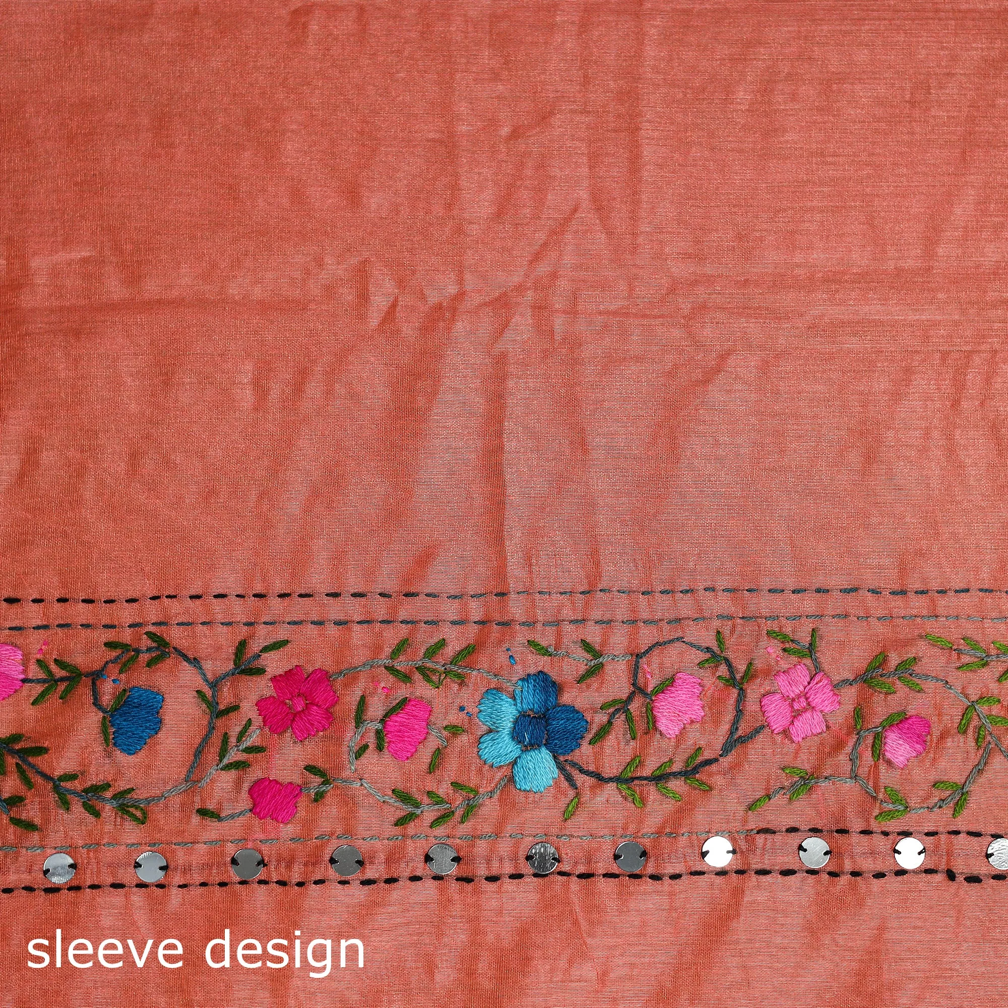 Orange - Phulkari Hand Embroidered Chanderi Silk Chapa Work Saree 28 sold by Itokri product image thumbnail 4
